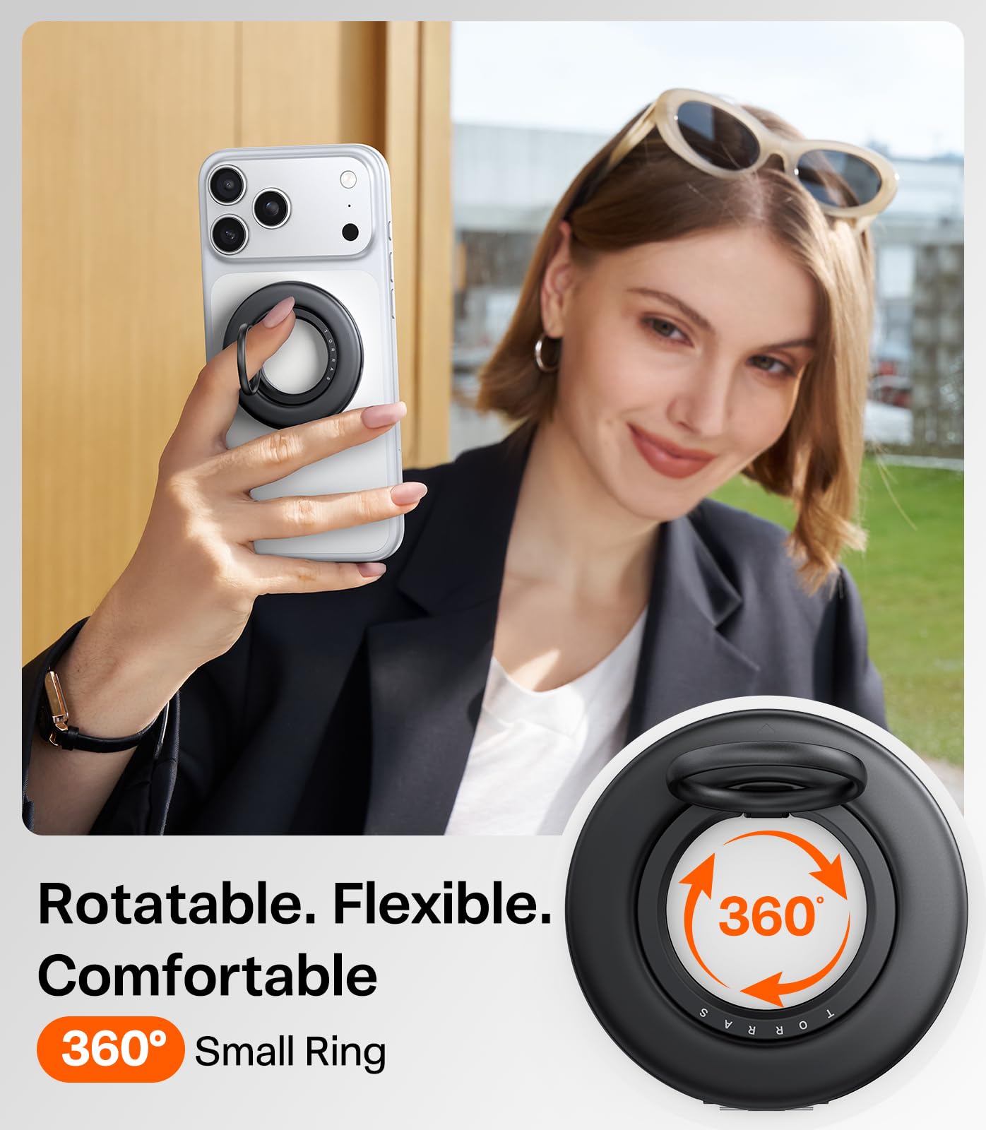 TORRAS 2025 Flagship Magnetic Phone Grip Ring Holder Kickstand [2-Sided Magnetic] [360 Rotation] Fit for MagSafe Accessories for iPhone 17 16 15 14 13 12 11 Samsung, Google, Black - Image 3