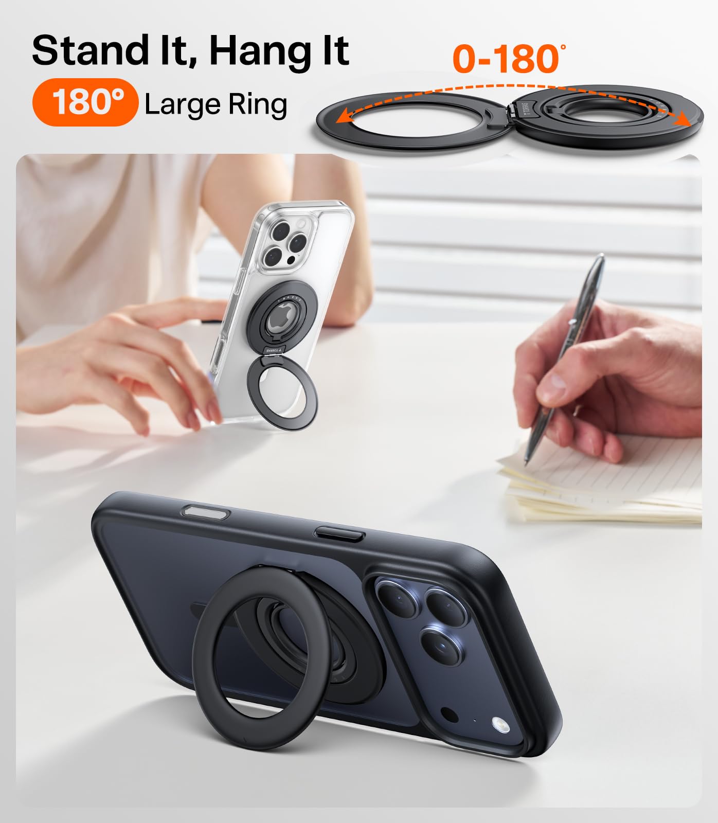 TORRAS 2025 Flagship Magnetic Phone Grip Ring Holder Kickstand [2-Sided Magnetic] [360 Rotation] Fit for MagSafe Accessories for iPhone 17 16 15 14 13 12 11 Samsung, Google, Black - Image 4