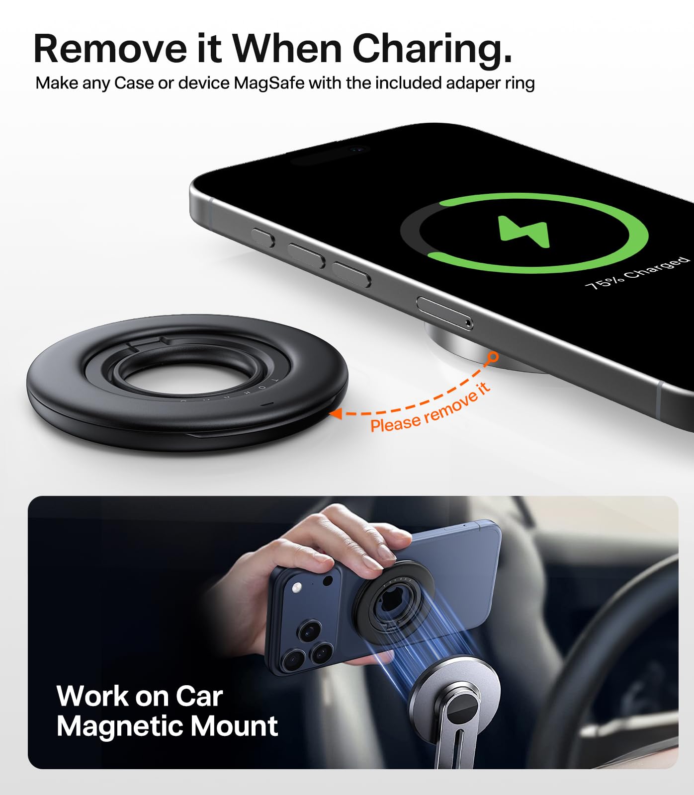 TORRAS 2025 Flagship Magnetic Phone Grip Ring Holder Kickstand [2-Sided Magnetic] [360 Rotation] Fit for MagSafe Accessories for iPhone 17 16 15 14 13 12 11 Samsung, Google, Black - Image 8