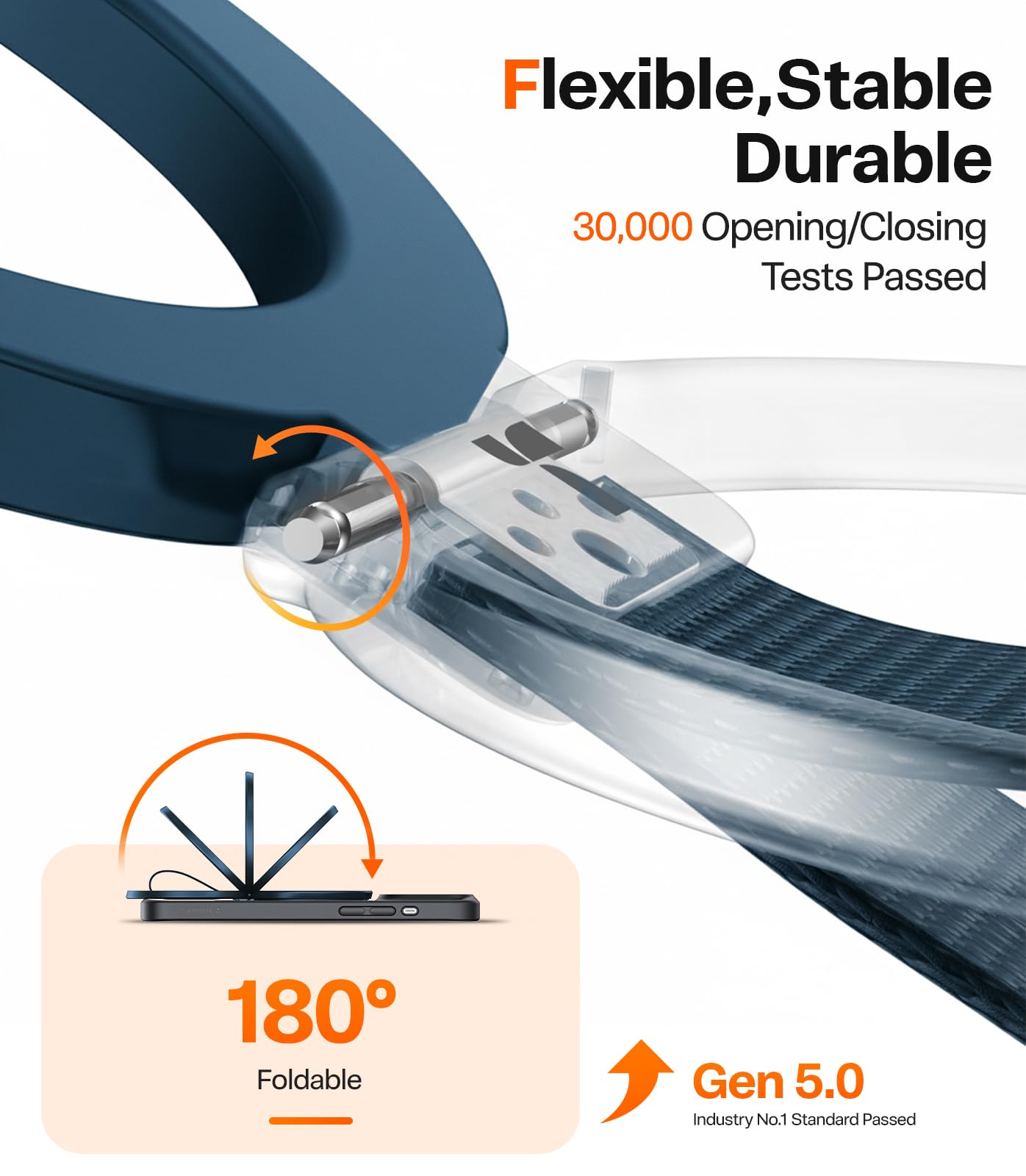 TORRAS 2025 Upgrade (Gen 6.0) Magnetic Phone Grip Holder Kickstand with Braided Strap, Fit for MagSafe Ring Removable, for iPhone 17 16,15, 14, 13 12 Samsung Galaxy, Google, Ostand Ring, Navy Blue - Image 4