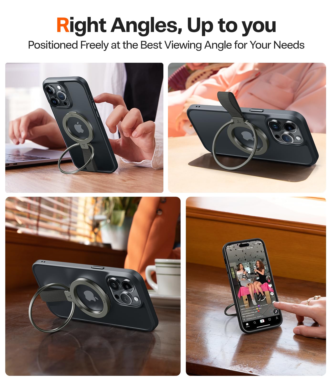 TORRAS 2025 Upgrade (Gen 6.0) Magnetic Phone Grip Holder Kickstand with Braided Strap, Fit for MagSafe Ring Removable, for iPhone 17 16,15, 14, 13 12 Pro/Max Samsung Galaxy, Google, Bronze Black - Image 3