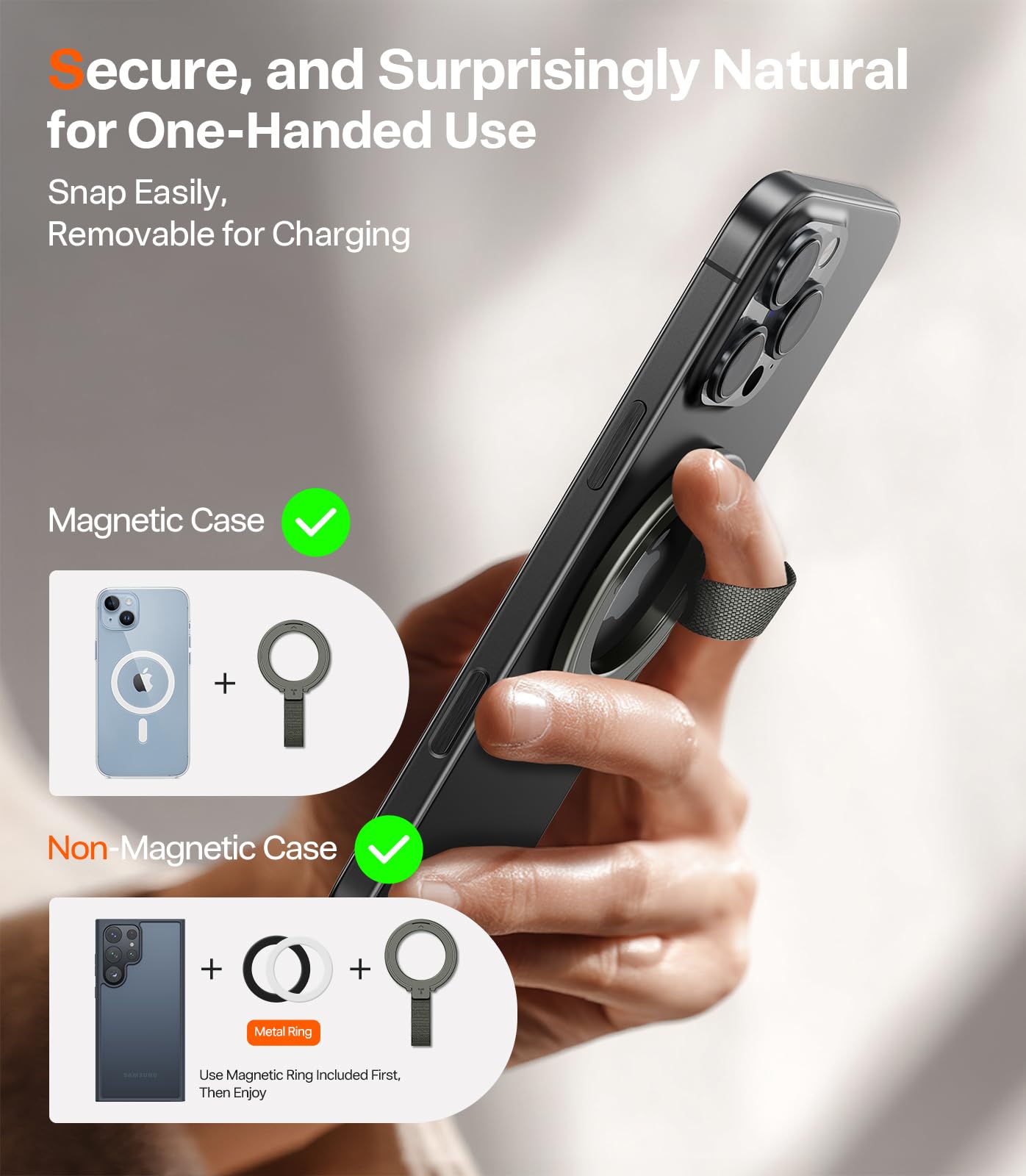 TORRAS 2025 Upgrade (Gen 6.0) Magnetic Phone Grip Holder Kickstand with Braided Strap, Fit for MagSafe Ring Removable, for iPhone 17 16,15, 14, 13 12 Pro/Max Samsung Galaxy, Google, Bronze Black - Image 6