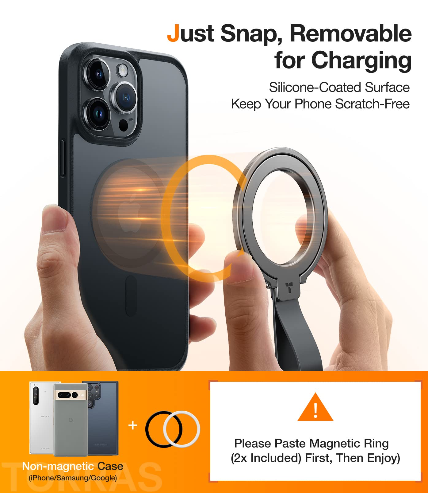 TORRAS 2025 Upgrade (Gen 6.0) Magnetic Phone Grip Holder Kickstand with Braided Strap, Fit for MagSafe Ring Removable, for iPhone 17 16,15, 14, 13 12 Pro/Max Samsung Galaxy, Google, Bronze Black - Image 7