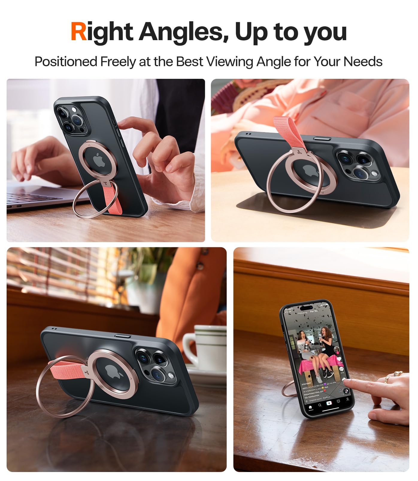 TORRAS 2025 Upgrade (Gen 6.0) Magnetic Phone Grip Holder Kickstand with Braided Strap, Fit for MagSafe Ring Removable, for iPhone 17 16,15, 14, 13 12 Pro/Max Samsung, Google (Rose Gold), Ostand Ring - Image 3