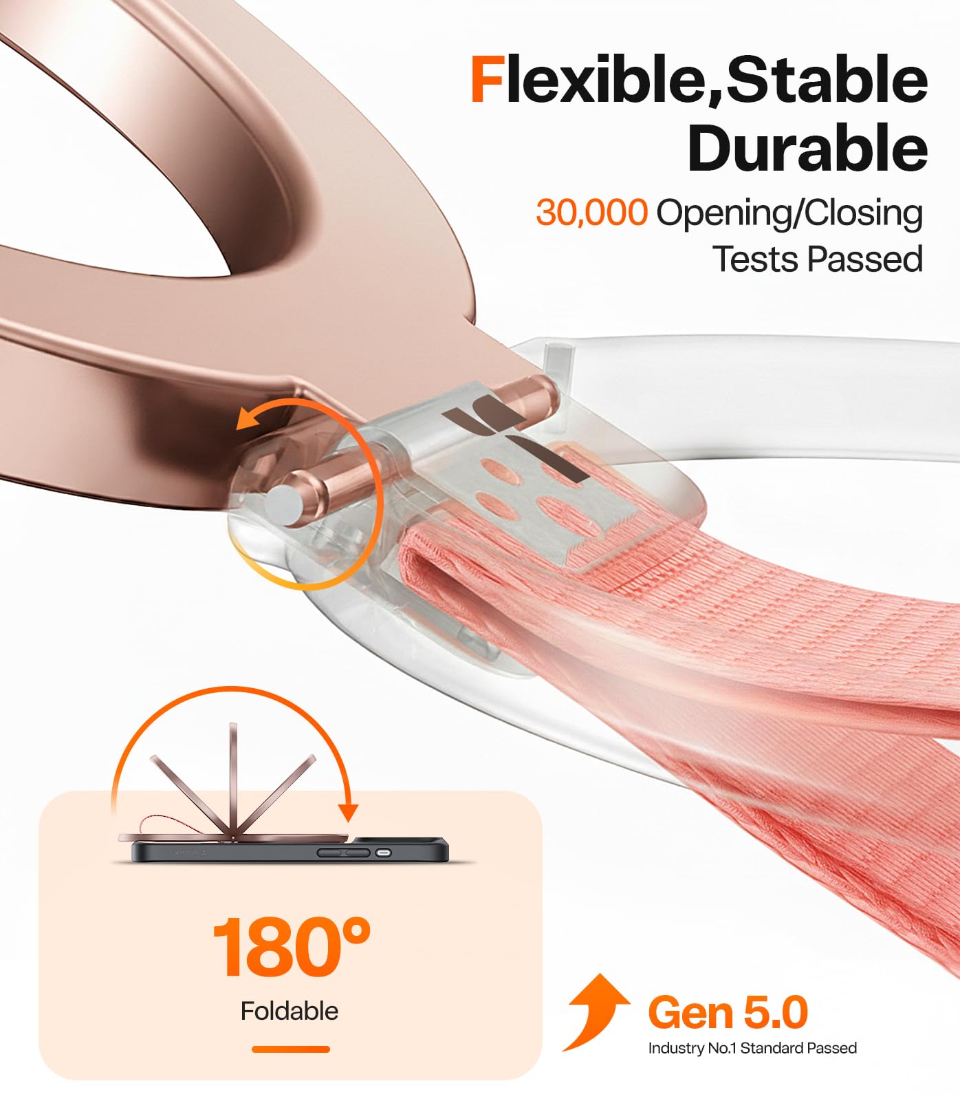 TORRAS 2025 Upgrade (Gen 6.0) Magnetic Phone Grip Holder Kickstand with Braided Strap, Fit for MagSafe Ring Removable, for iPhone 17 16,15, 14, 13 12 Pro/Max Samsung, Google (Rose Gold), Ostand Ring - Image 4