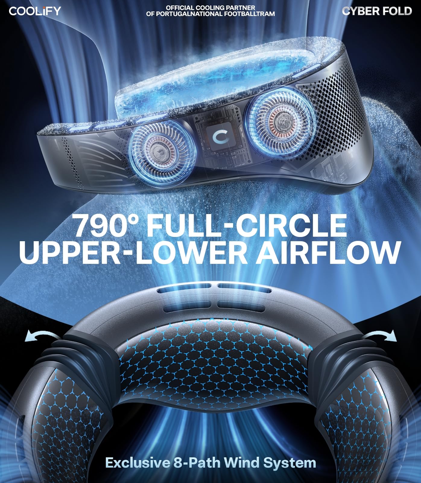 TORRAS 2026 COOLiFY Cyber Fold AI Neck Air Conditioner, Ultimate Cooling Max Cooling Area Neck Fan, Adjustable Strong Wind Neck Cooler for Neck & Face, Rechargeable Portable for Travel Outdoor, Black - Image 4