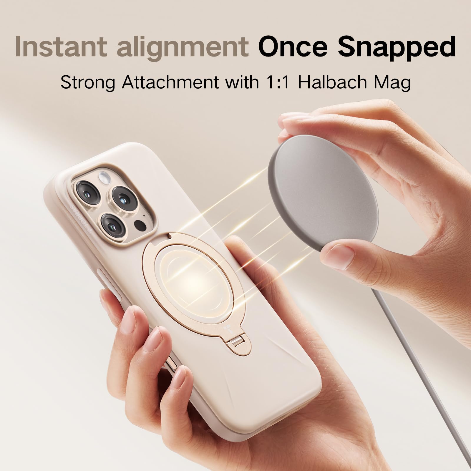 TORRAS 360° Spin Mag Stand for iPhone 16 Pro Max Case, Fit for Magsafe, Mil-STD Protective Hard PC Scratch-Resistant Ostand Case for iPhone 16 Pro Max Phone Case Desert Titanium, Dune Beige, 6.9 inch - Image 3