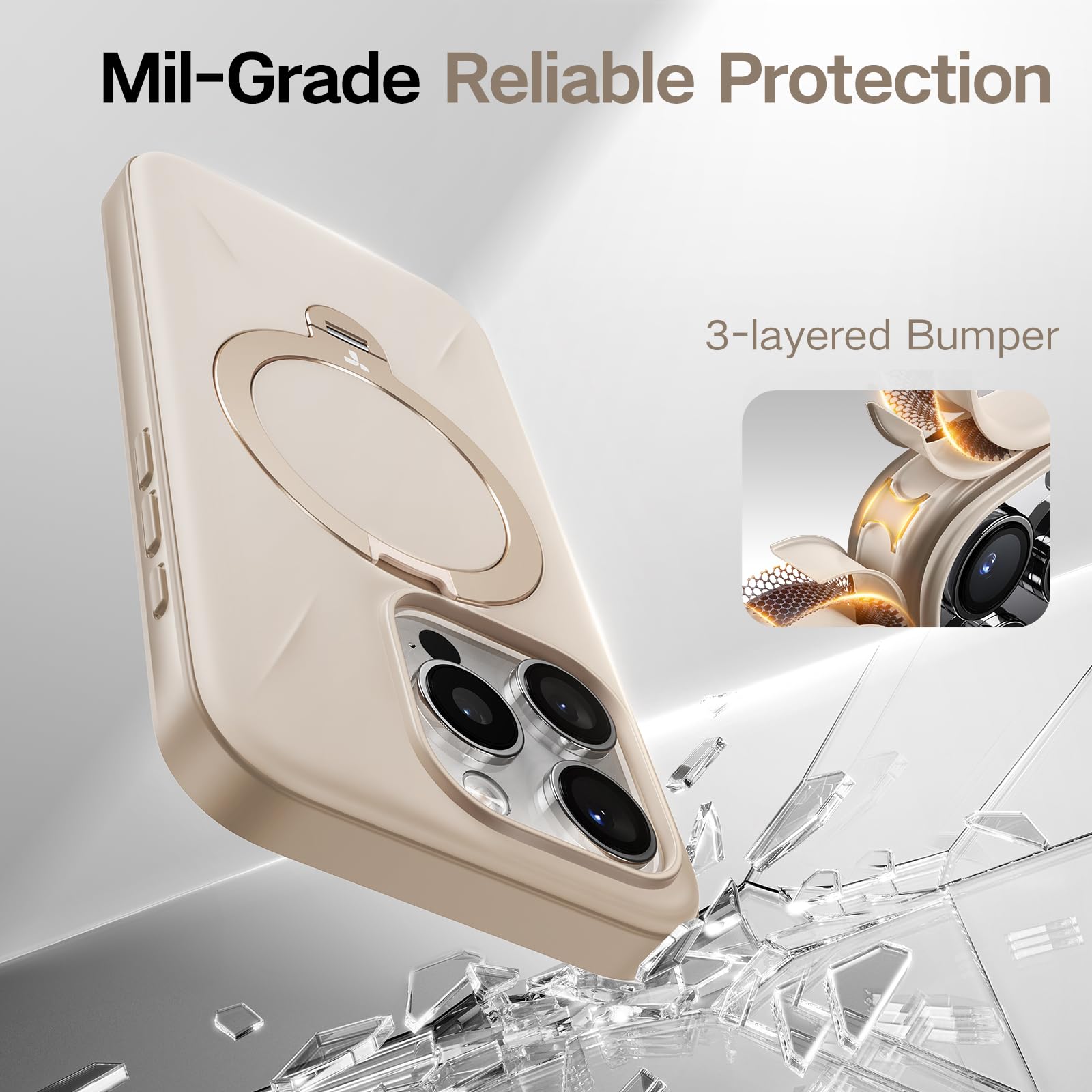 TORRAS 360° Spin Mag Stand for iPhone 16 Pro Max Case, Fit for Magsafe, Mil-STD Protective Hard PC Scratch-Resistant Ostand Case for iPhone 16 Pro Max Phone Case Desert Titanium, Dune Beige, 6.9 inch - Image 5