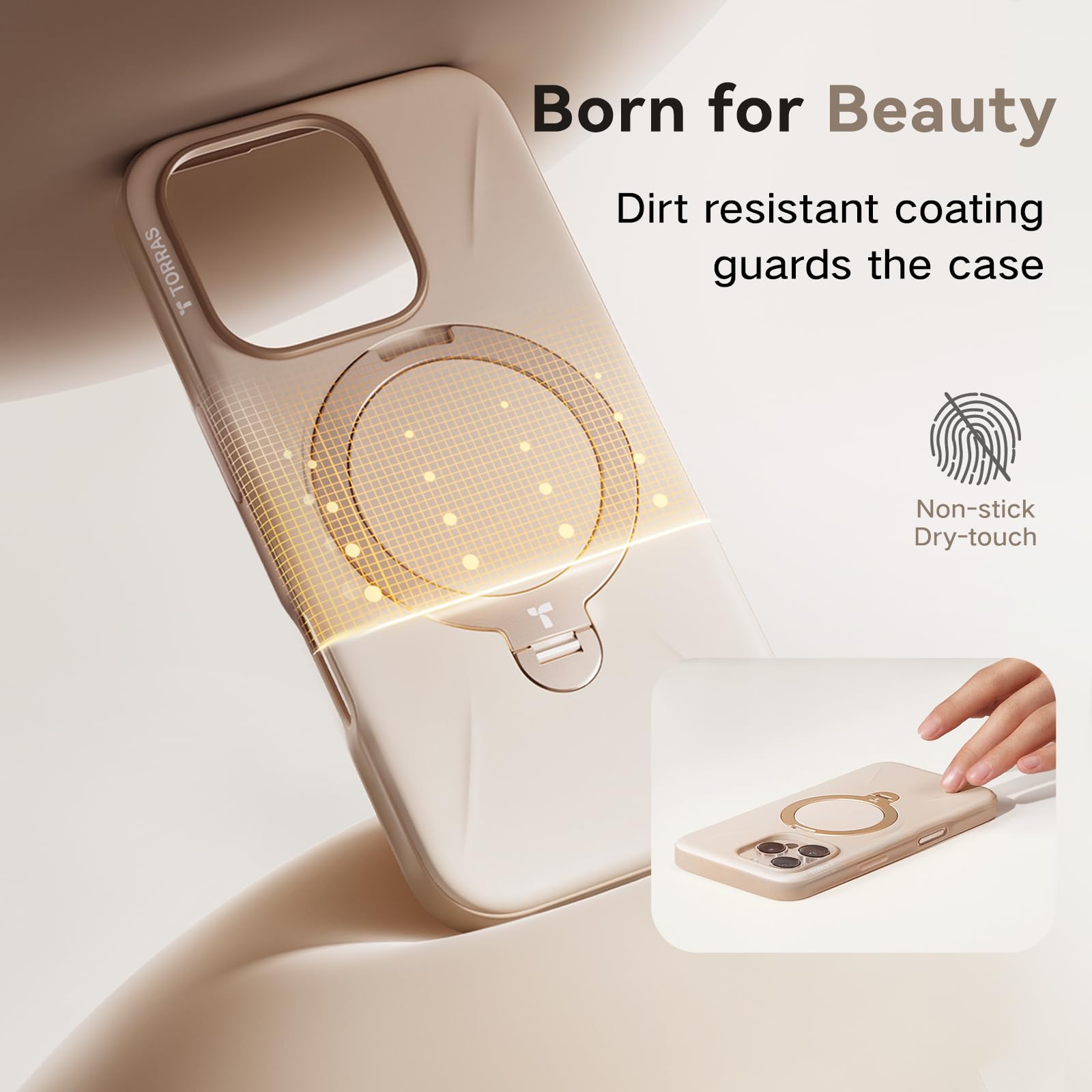 TORRAS 360° Spin Mag Stand for iPhone 16 Pro Max Case, Fit for Magsafe, Mil-STD Protective Hard PC Scratch-Resistant Ostand Case for iPhone 16 Pro Max Phone Case Desert Titanium, Dune Beige, 6.9 inch - Image 6