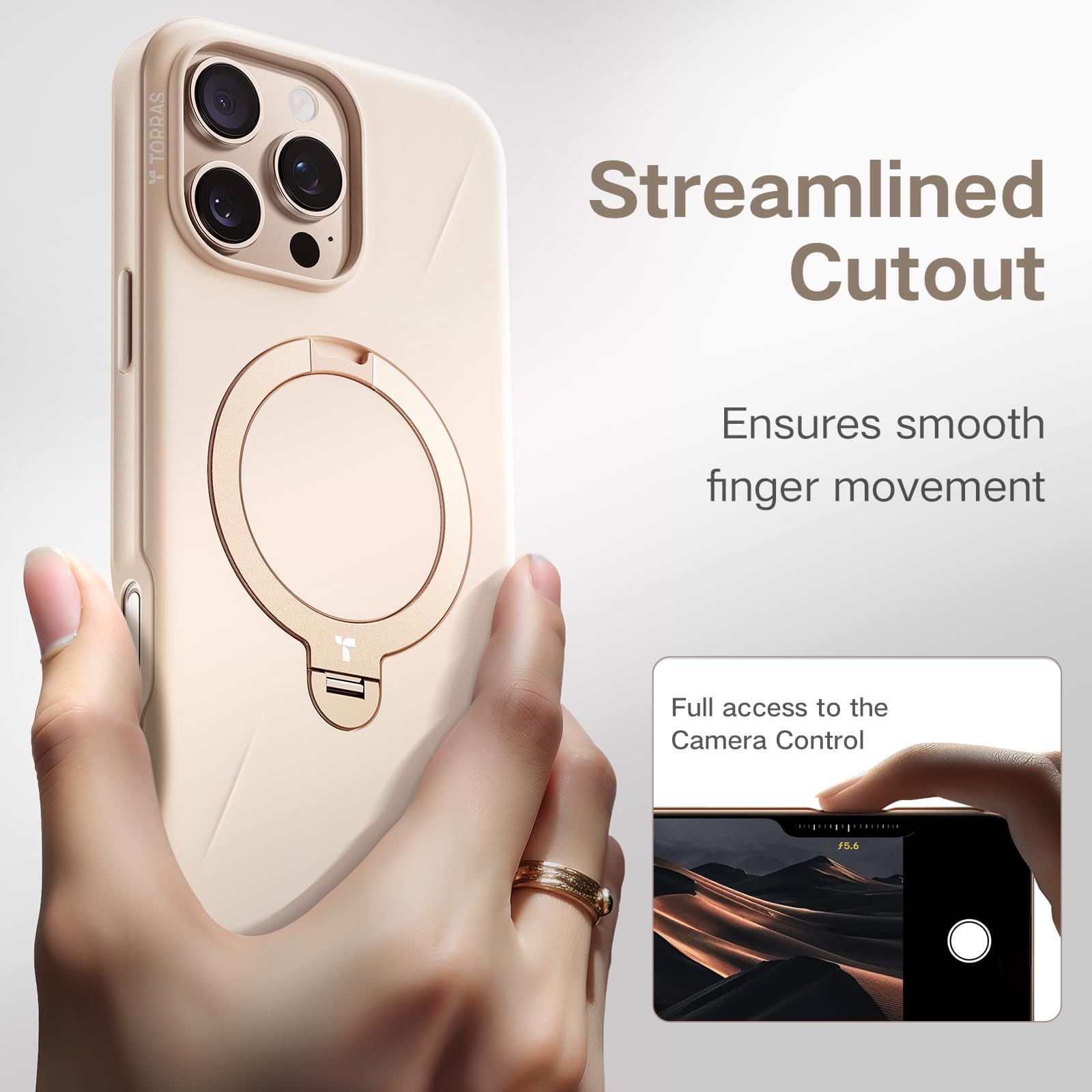 TORRAS 360° Spin Mag Stand for iPhone 16 Pro Max Case, Fit for Magsafe, Mil-STD Protective Hard PC Scratch-Resistant Ostand Case for iPhone 16 Pro Max Phone Case Desert Titanium, Dune Beige, 6.9 inch - Image 7