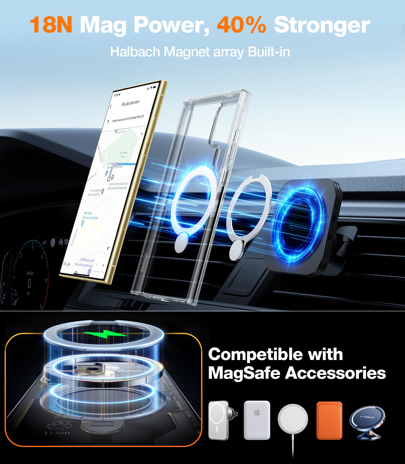 TORRAS 360°Spin Magnetic Kickstand for Samsung Galaxy S24 Ultra Case, Compatible with Magsafe, Transparent Slim Protective S24 Ultra Phone Case with Stand&Ring Holder, Ostand Spin, Clear - Image 4