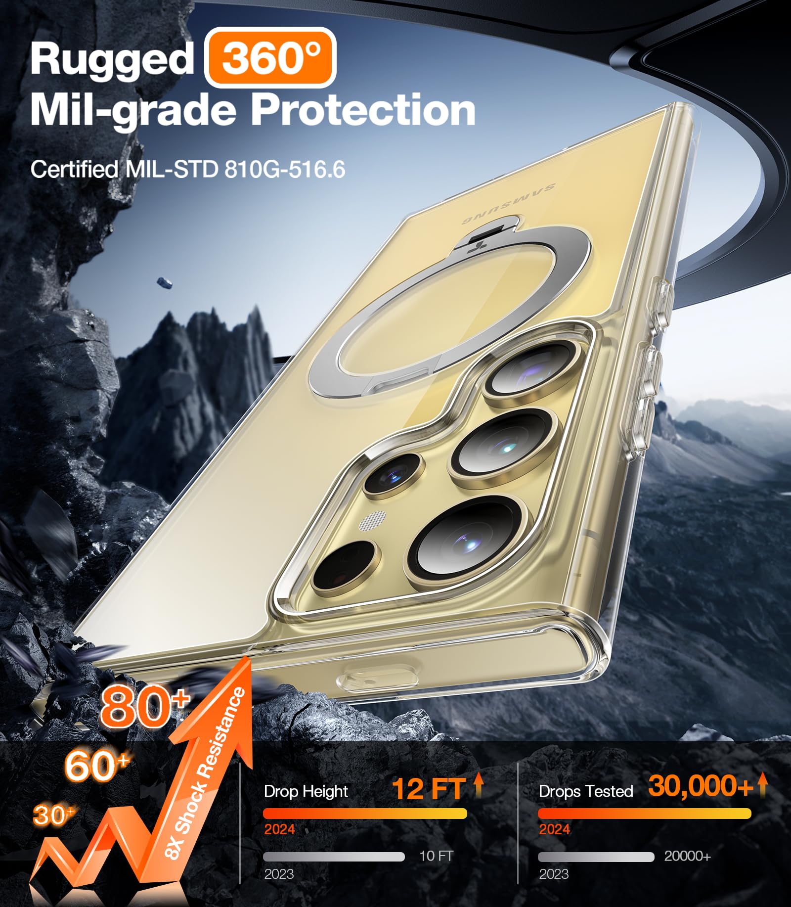 TORRAS 360°Spin Magnetic Kickstand for Samsung Galaxy S24 Ultra Case, Compatible with Magsafe, Transparent Slim Protective S24 Ultra Phone Case with Stand&Ring Holder, Ostand Spin, Clear - Image 5