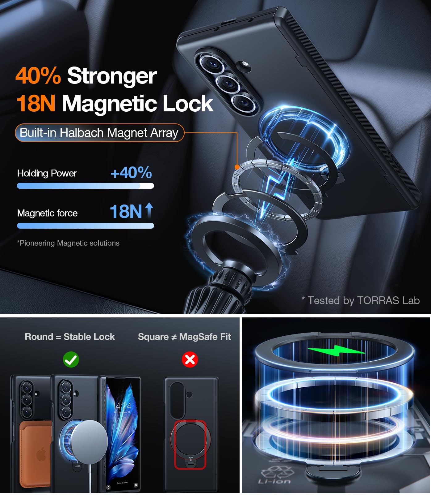 TORRAS 360 Spin Magnetic Stand for Galaxy Z Fold 7 Case, MIL-Grade Hinge Protection, Fit for Magsafe, 360 Kickstand & Ring Holder, Armor Hard Slim Case for Samsung Galaxy Z Fold 7, Black - Image 4