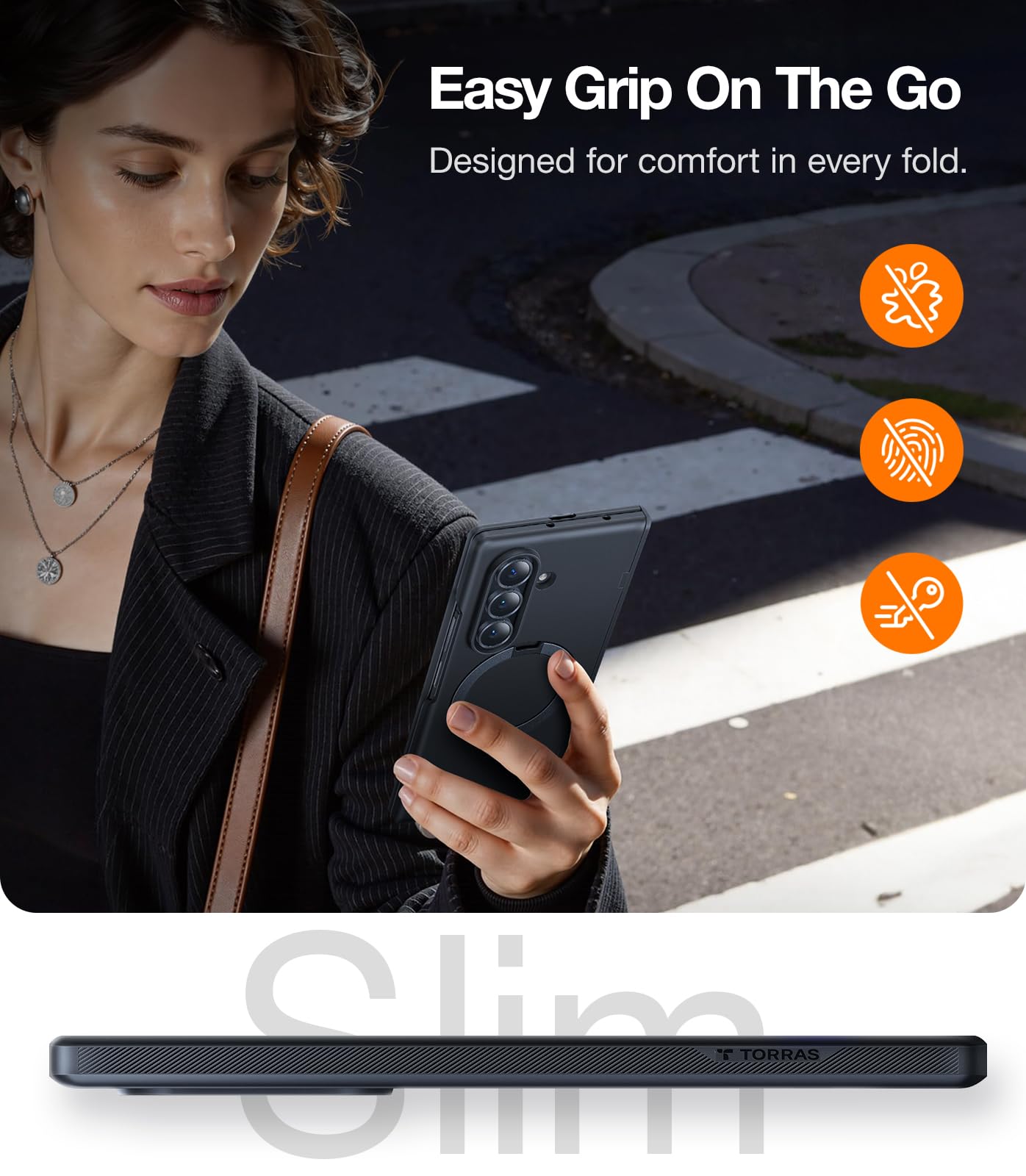 TORRAS 360 Spin Magnetic Stand for Galaxy Z Fold 7 Case, MIL-Grade Hinge Protection, Fit for Magsafe, 360 Kickstand & Ring Holder, Armor Hard Slim Case for Samsung Galaxy Z Fold 7, Black - Image 6