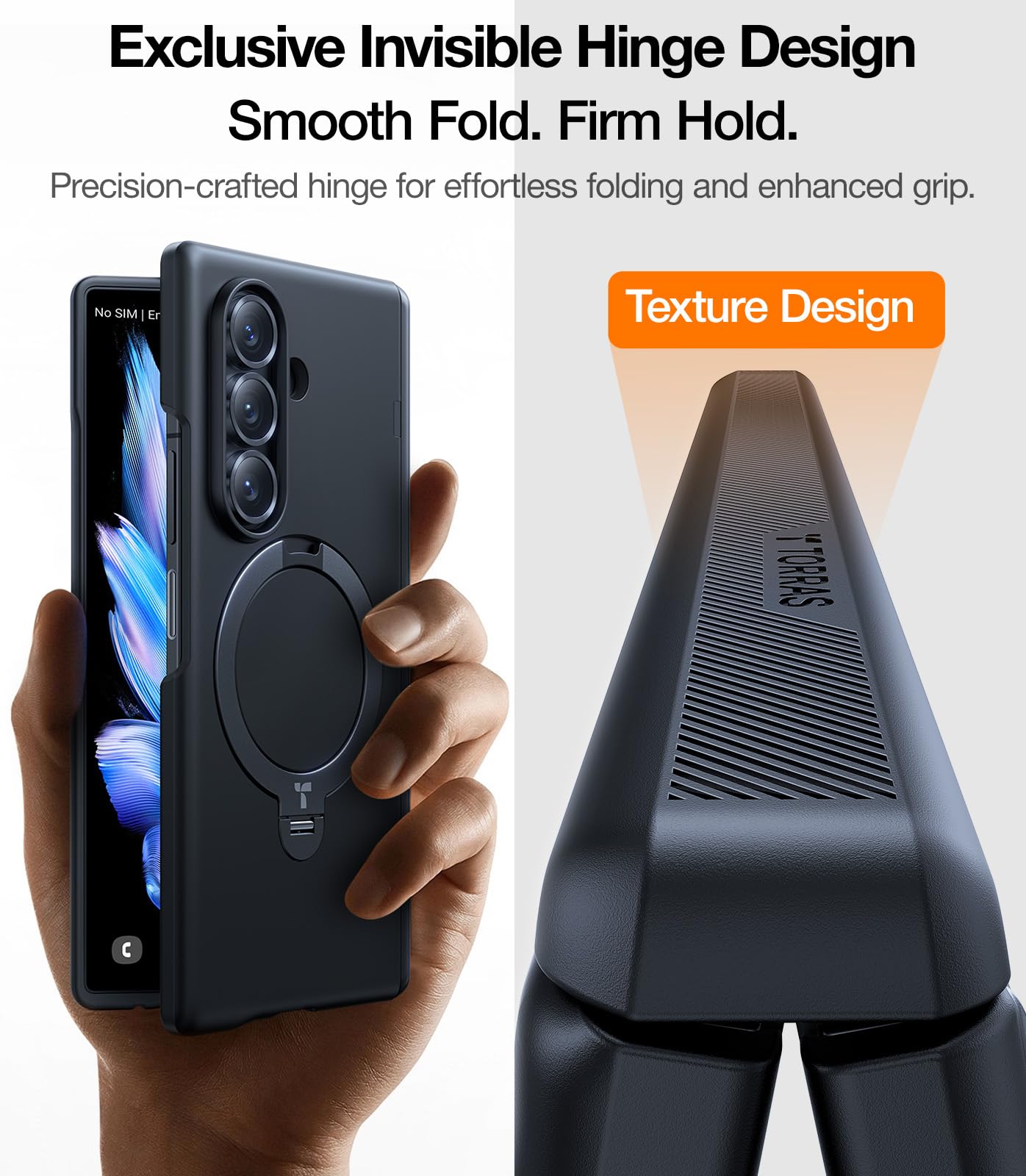 TORRAS 360 Spin Magnetic Stand for Galaxy Z Fold 7 Case, MIL-Grade Hinge Protection, Fit for Magsafe, 360 Kickstand & Ring Holder, Armor Hard Slim Case for Samsung Galaxy Z Fold 7, Black - Image 7