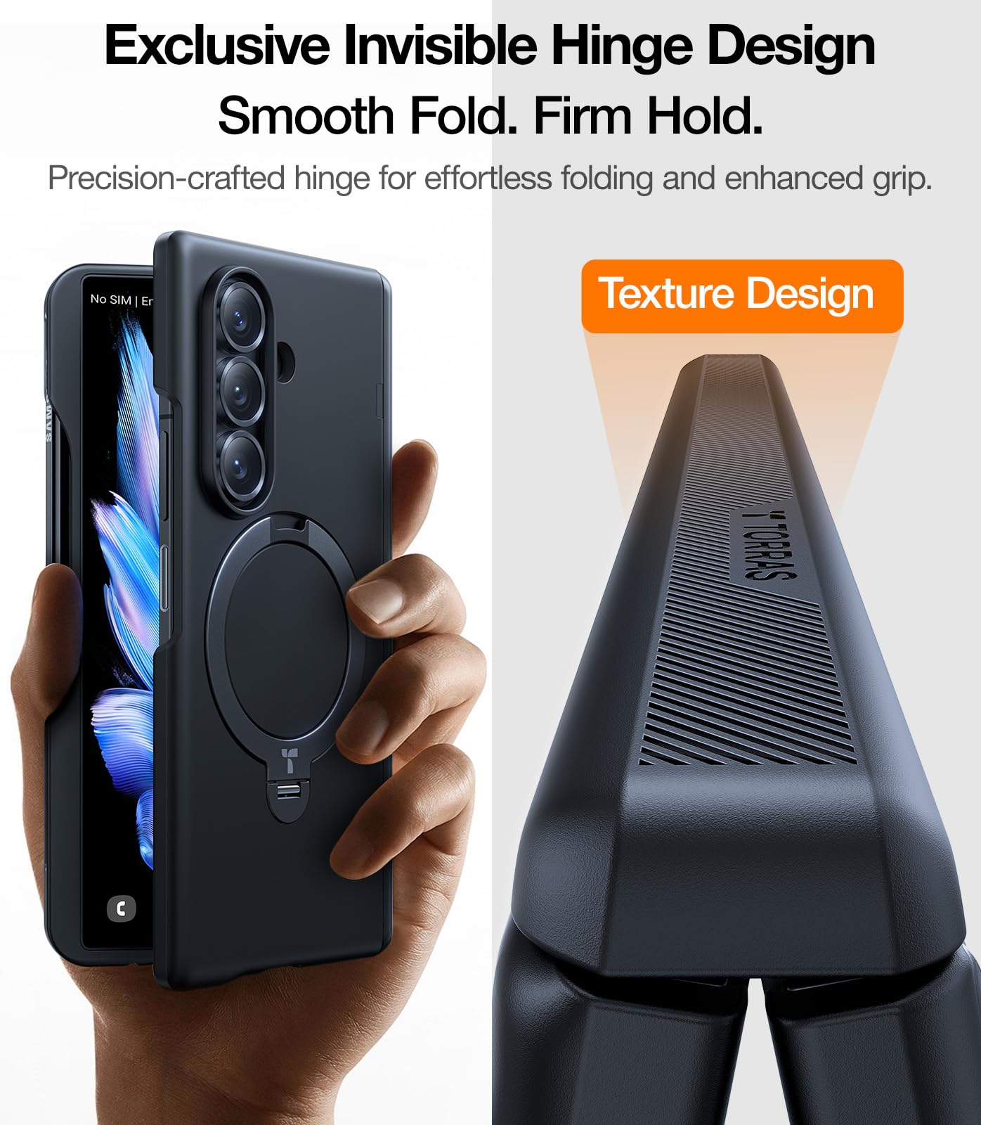 TORRAS 360 Spin Magnetic Stand for Galaxy Z Fold 7 Case with S Pen Holder, [MIL-Grade Hinge Protection] [Fit for Magsafe] [360 Kickstand & Ring Holder], Armor Slim for Samsung Galaxy Z Fold 7, Black - Image 7