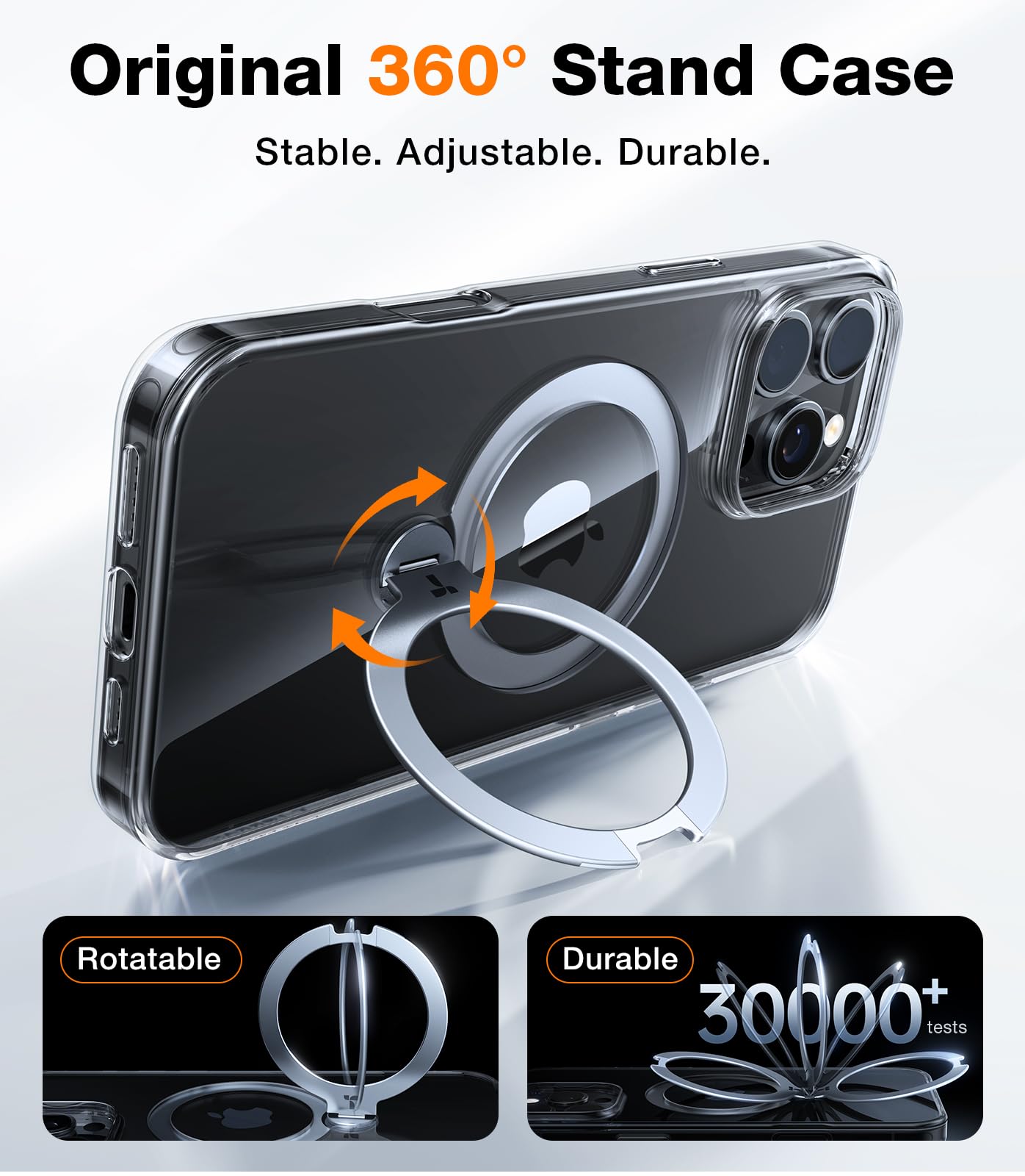 TORRAS 360 Spin Magnetic Stand for iPhone 16 Pro Case, 6.3", Compatible with MagSafe, Mil-Grade Protective Hard PC Soft Edge Case for iPhone 16 Pro, Built-in Kickstand & Ring Holder, Clear 2024 - Image 3