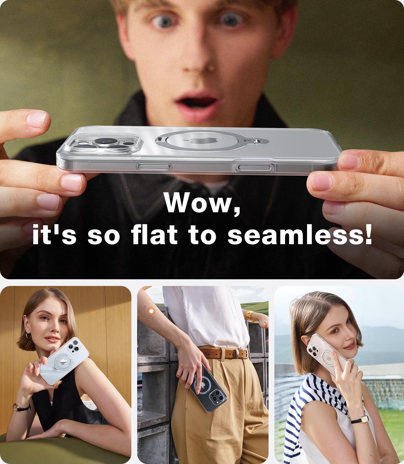 TORRAS 360 Spin Magnetic Stand for iPhone 16 Pro Case, 6.3", Compatible with MagSafe, Mil-Grade Protective Hard PC Soft Edge Case for iPhone 16 Pro, Built-in Kickstand & Ring Holder, Clear 2024 - Image 7