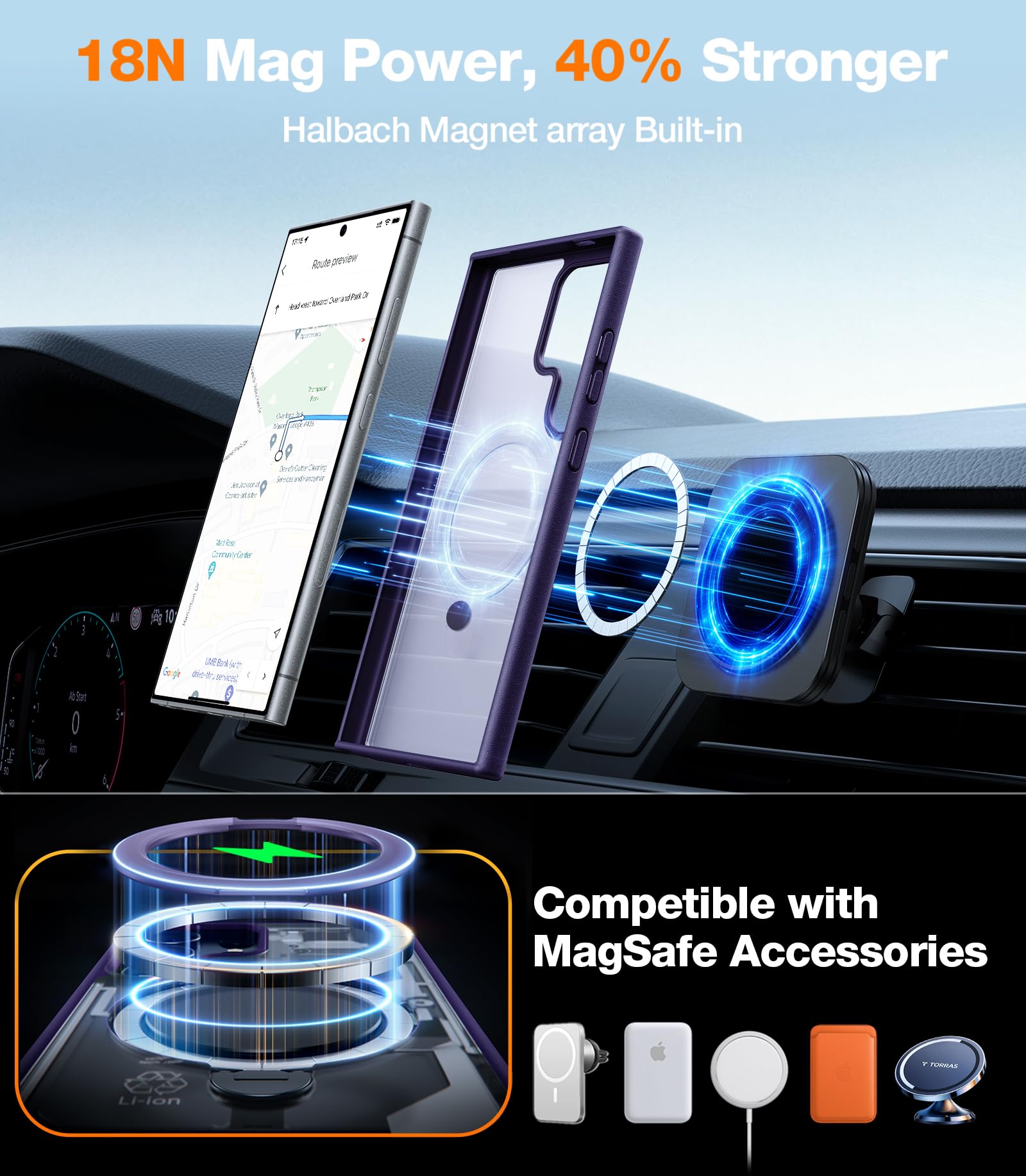 TORRAS 360°Spin Magnetic Stand for Samsung Galaxy S24 Ultra Case, Compatible with Magsafe, Shockproof Military Grade Protective Slim Galaxy S24 Ultra Phone Case with Kickstand & Ring Holder, Purple - Image 4