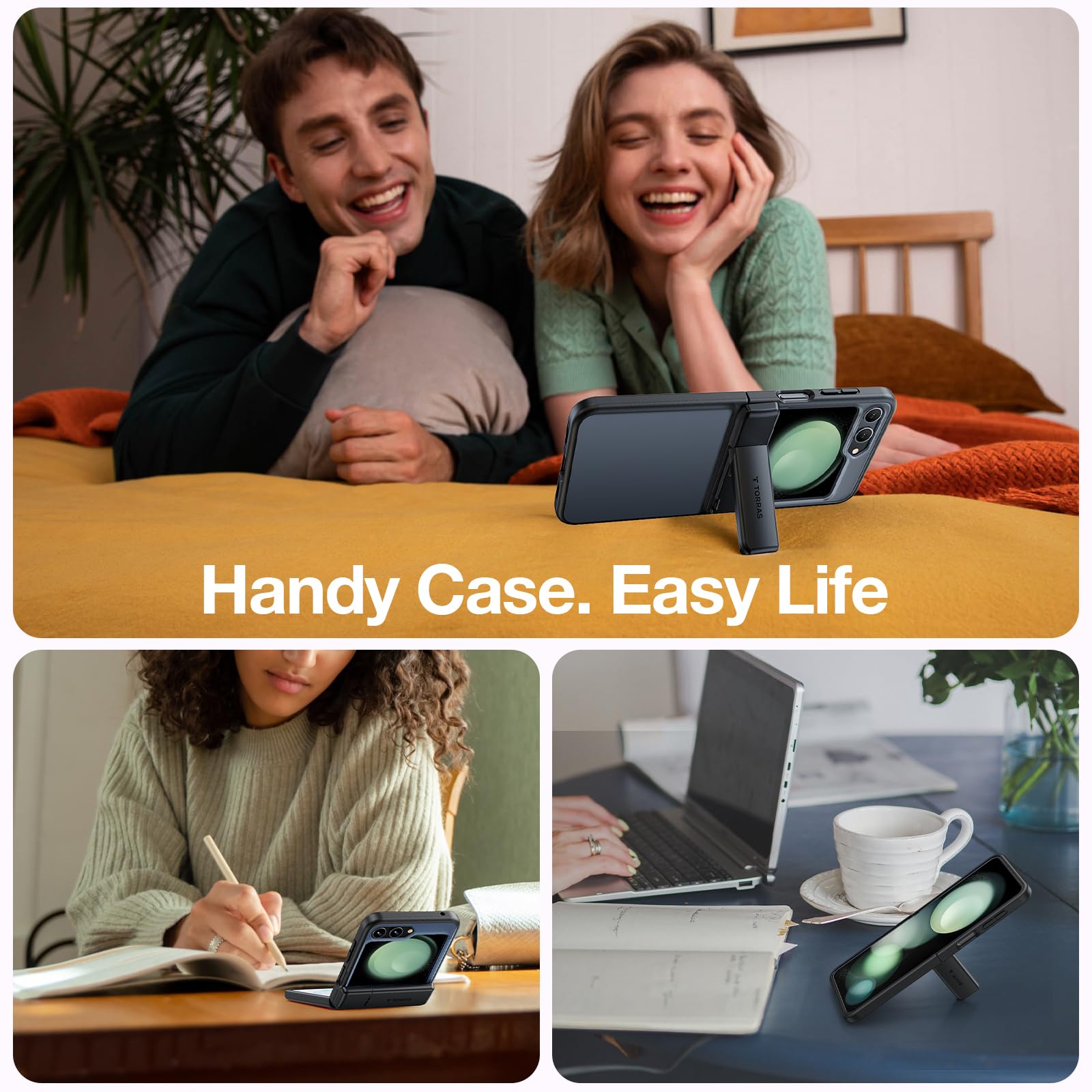 TORRAS Armor Stand for Samsung Galaxy Z Flip 5 Case with Hinge Cover & Build-in Stand, Military Grade Drop Protection, Heavy Duty Matte Hard Slim Case for Samsung Flip 5 Case Black - Image 4