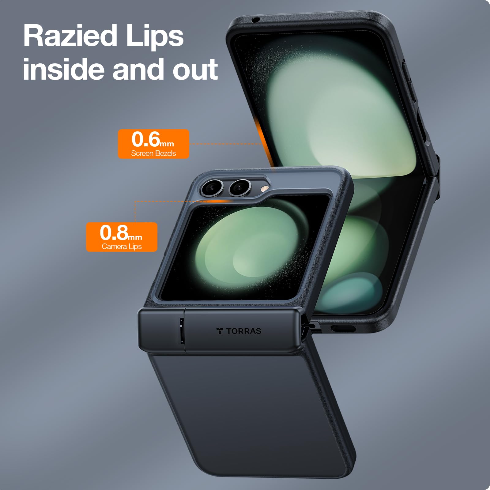 TORRAS Armor Stand for Samsung Galaxy Z Flip 5 Case with Hinge Cover & Build-in Stand, Military Grade Drop Protection, Heavy Duty Matte Hard Slim Case for Samsung Flip 5 Case Black - Image 8