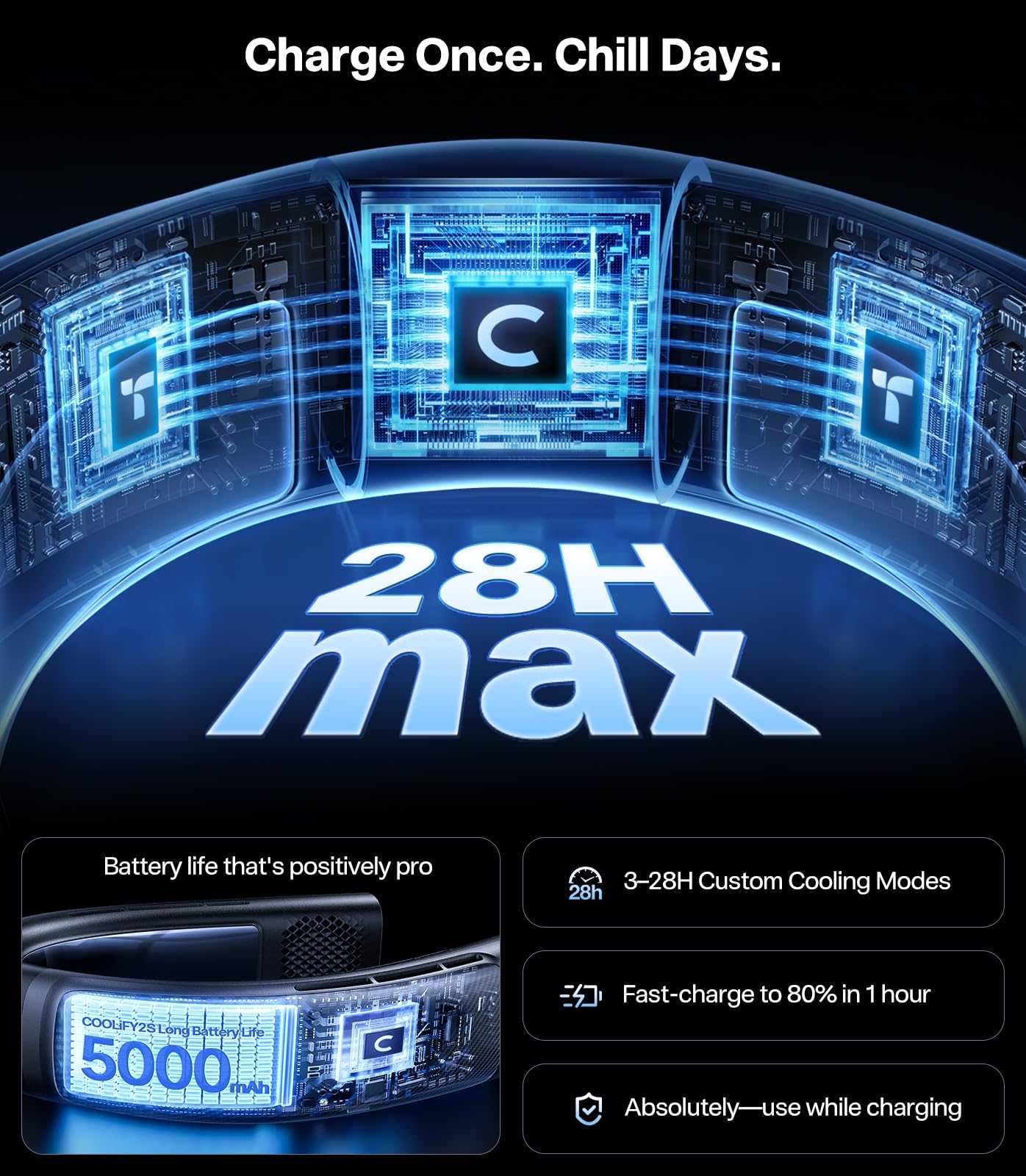 TORRAS COOLiFY 2S Lite Neck Air Conditioner, Long Battery Life Cooling Neck Fan, Lightweight & Comfortable, Hands-Free Wearable AC for Commute, Work, Travel. Black - Image 3