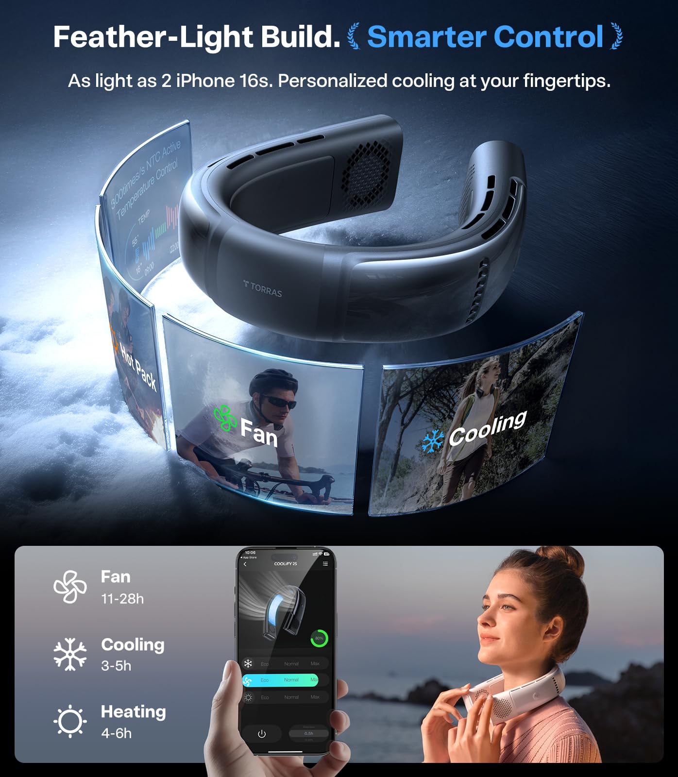 TORRAS COOLiFY 2S Lite Neck Air Conditioner, Long Battery Life Cooling Neck Fan, Lightweight & Comfortable, Hands-Free Wearable AC for Commute, Work, Travel. Black - Image 6