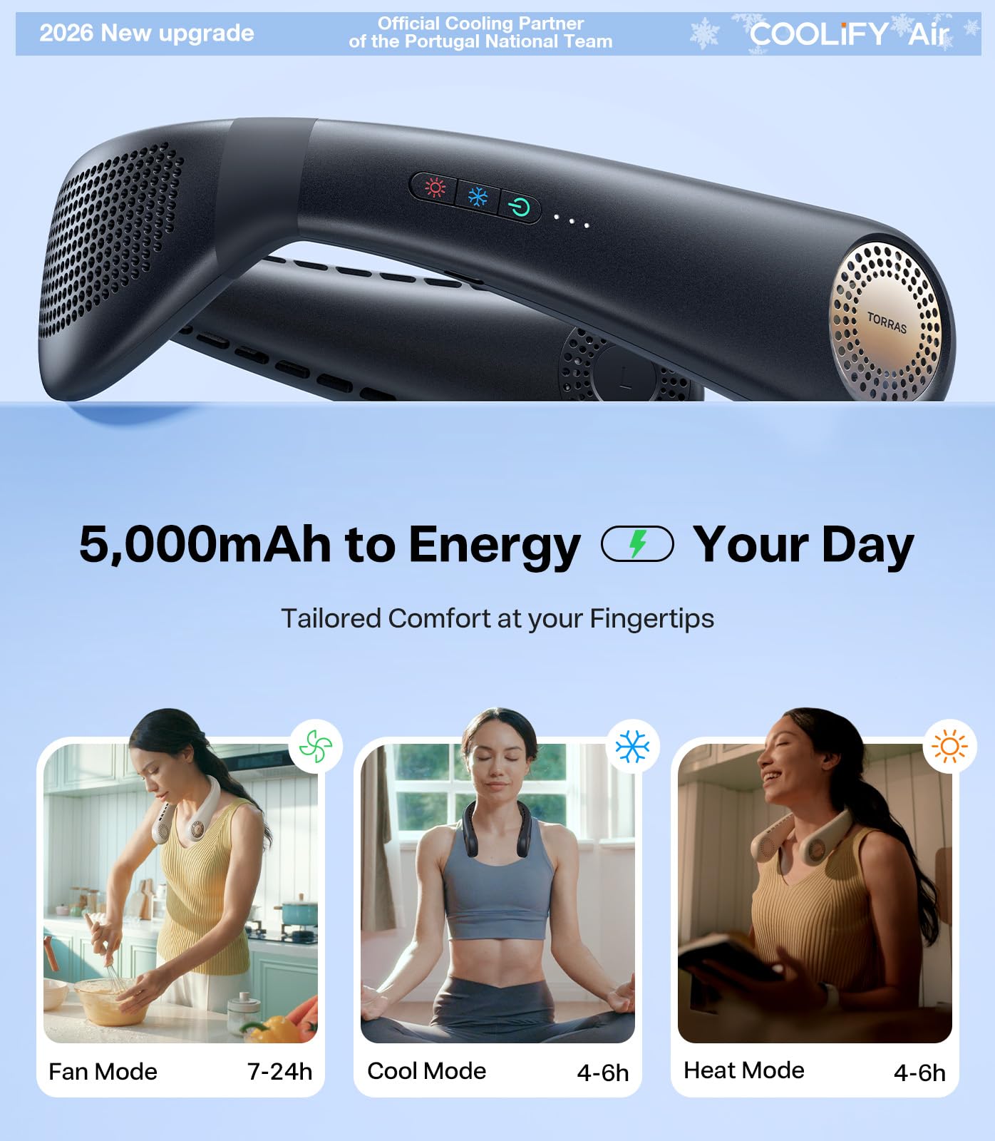 TORRAS COOLiFY Air 2026 Upgraded Neck Fan Air Conditioner, Dual-Airflow Pro Cooling, Ultra Light Portable Fan Rechargeable, Personal Cooling Fan Travel Essentials, Gift for Mom Wife Mother, Black - Image 7