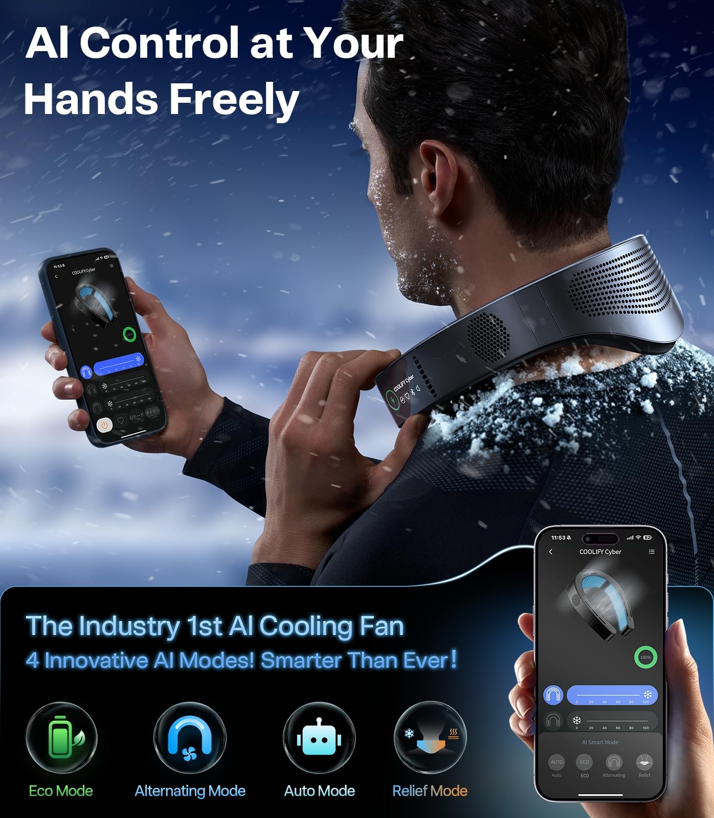 TORRAS COOLiFY Cyber AI Neck Air Conditioner, Ultimate Immersive Cooling Portable Neck Fan【No.1 Coolest & Max Cooling Area】 Neck Fans that Blow Cold Air 6000 mah Rechargeable for Gift - Image 7