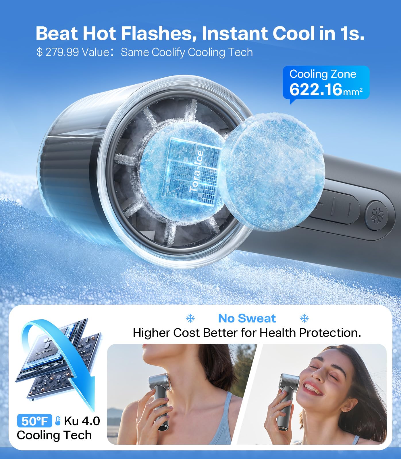 TORRAS COOLiFY iva Handheld Fan with Ice Cooler, 0-100 Adjustable Speed, Super Mini Powerful Portable Fan 5000mAh Rechargeable, Hand Fans for Travel Essentials, Outdoor, Gift for Dad Women, Charcoal - Image 3