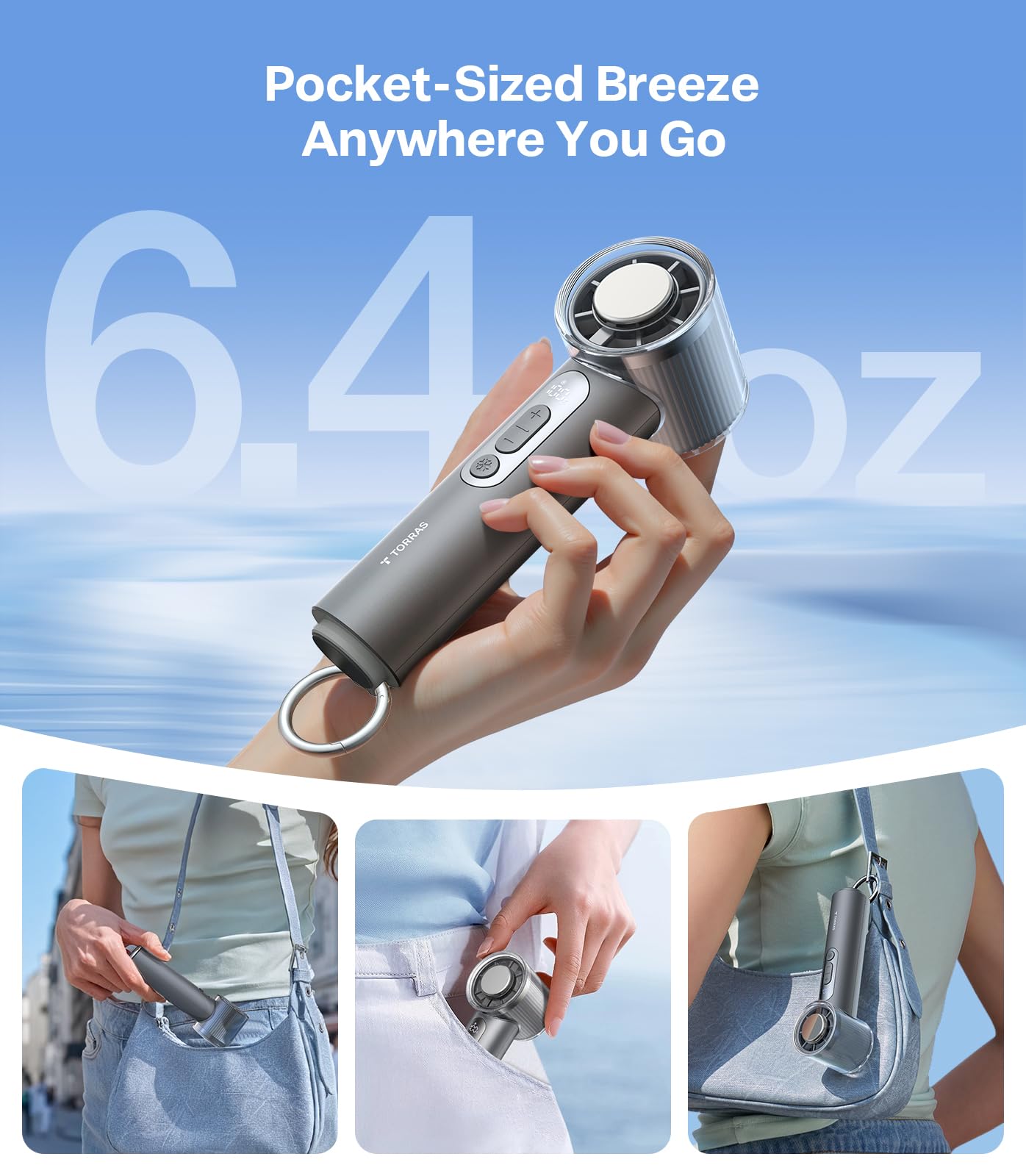 TORRAS COOLiFY iva Handheld Fan with Ice Cooler, 0-100 Adjustable Speed, Super Mini Powerful Portable Fan 5000mAh Rechargeable, Hand Fans for Travel Essentials, Outdoor, Gift for Dad Women, Charcoal - Image 6