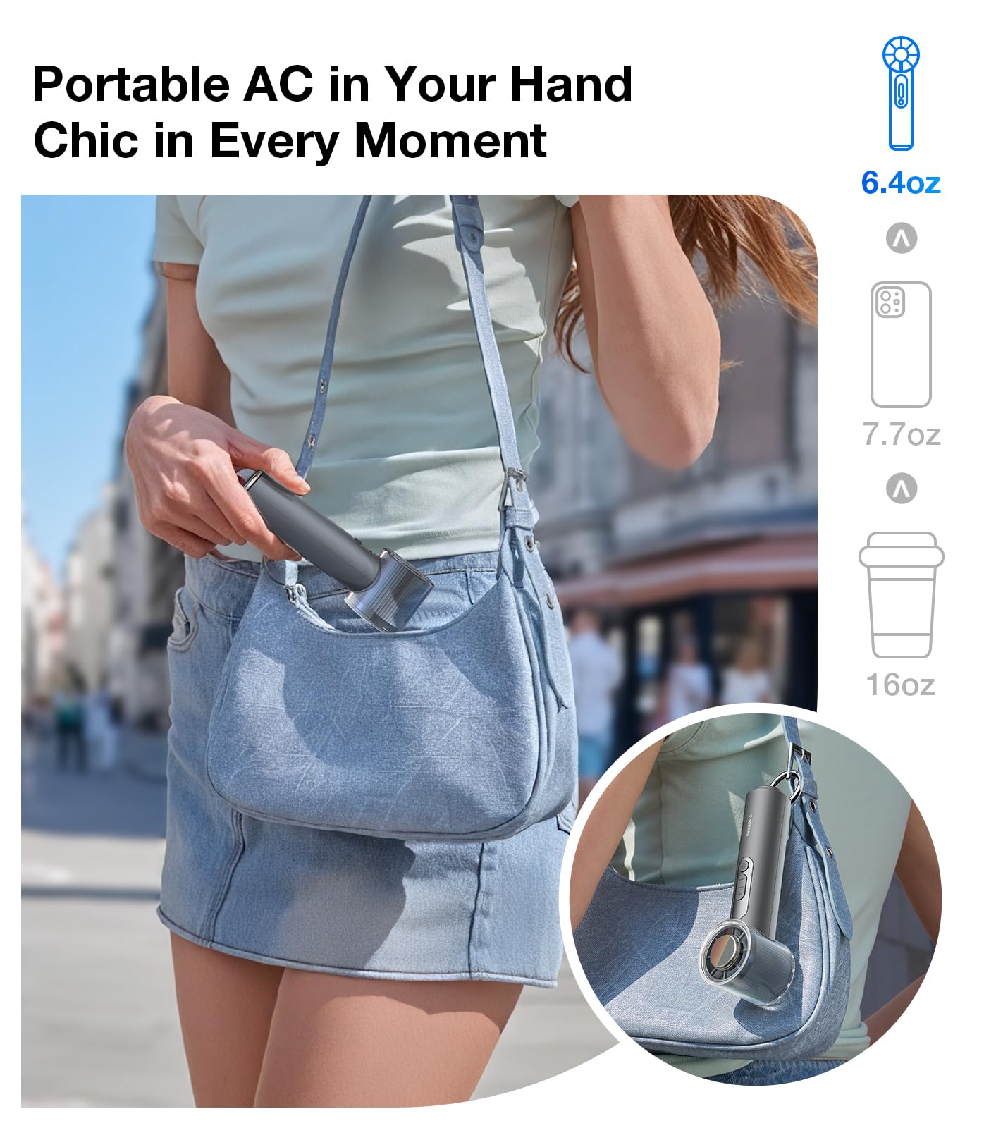 TORRAS COOLiFY iva Handheld Fan with Ice Cooler, 0-100 Adjustable Speed, Super Mini Powerful Portable Fan 5000mAh Rechargeable, Hand Fans for Travel Essentials, Outdoor, Gift for Dad Women, Charcoal - Image 7