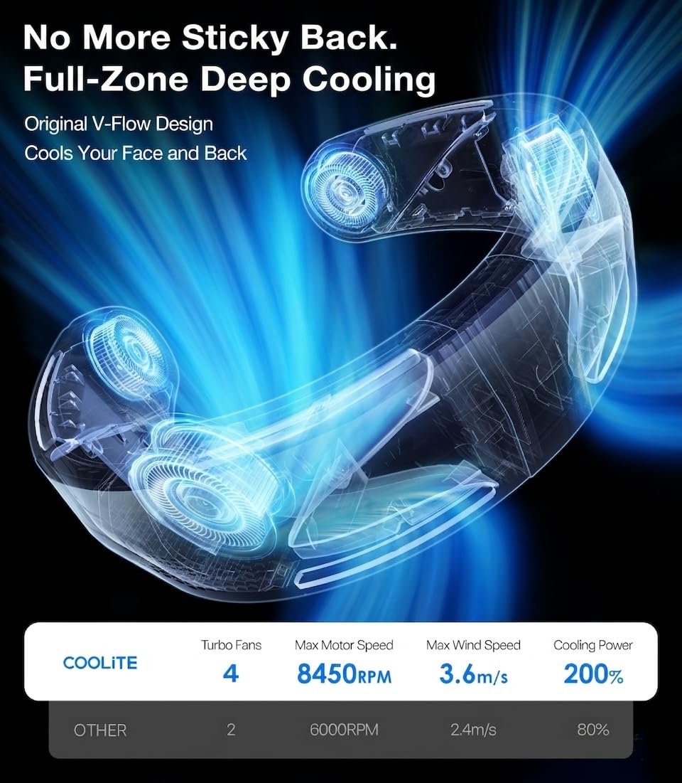 TORRAS COOLiFY Lite Neck Fan, Industry’s Strongest Power, Portable Neck Fan with 14H Battery, 360° Cooling Neck Fan, Lightweight & Foldable Neck Fans for Outdoor, Travel, Women, Black - Image 3