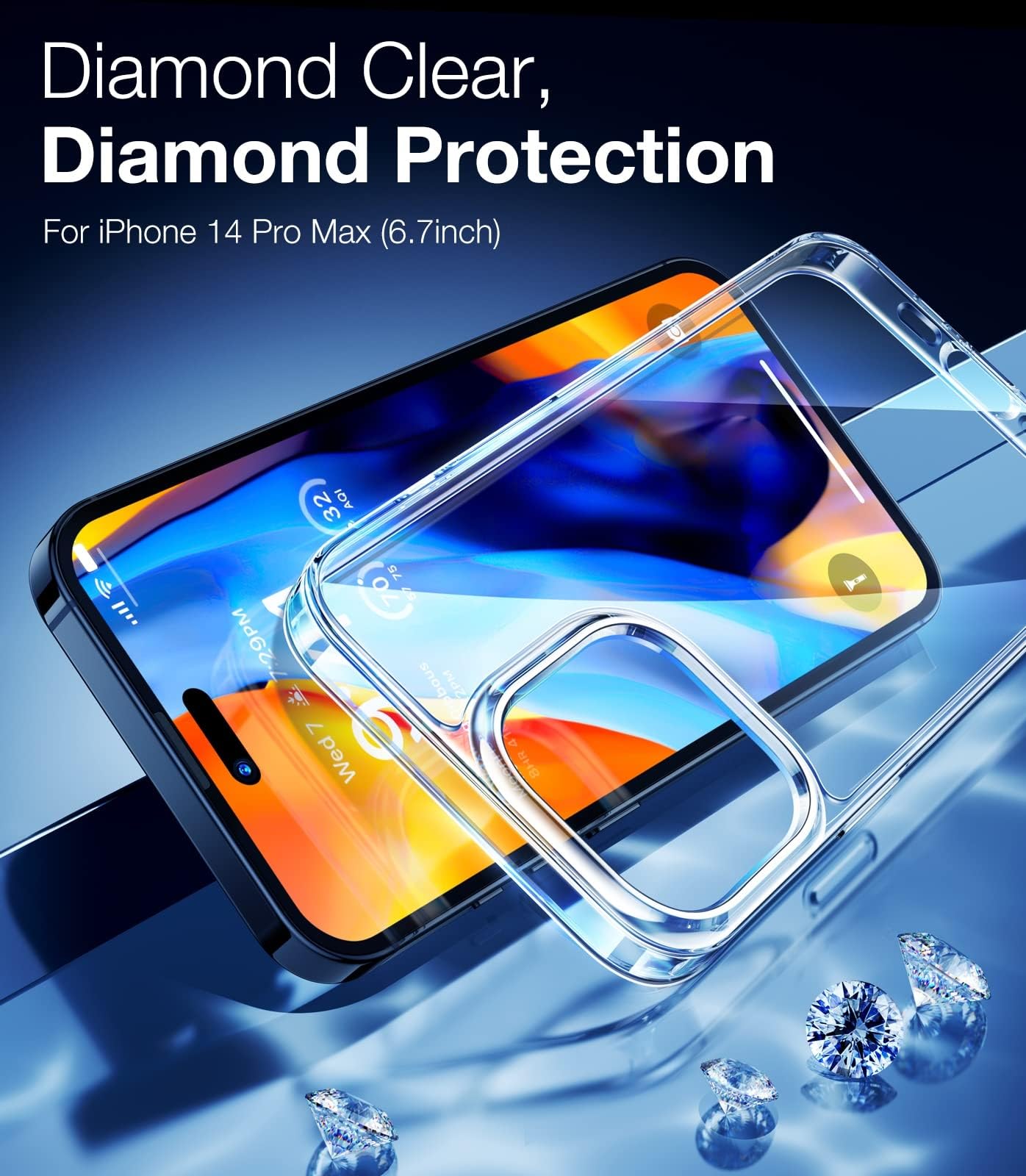 TORRAS Diamond Clear for iPhone 14 Pro Max Case, Anti-Yellowing, 12FTMil-Grade Drop Protection, Shockproof Slim Protective Hard Back Soft Bumper with Airbag for iPhone 14 ProMax Case, Crystal Clear - Image 3