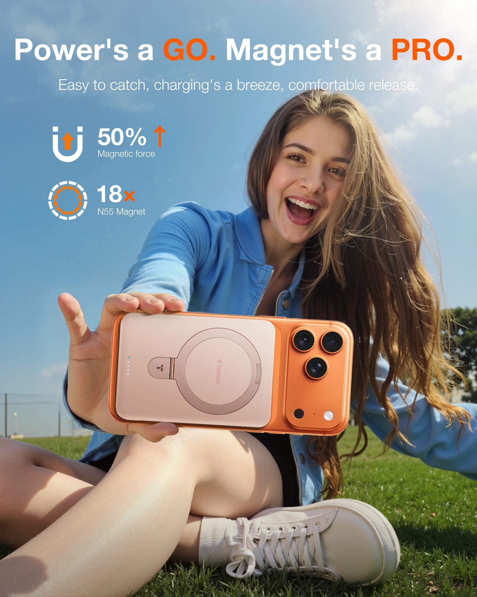 TORRAS EasyGo 10000mAh Magnetic Portable Charger Power Bank for iPhone, Fast Charging Travel Essential Wireless Battery Pack with Stand Compatible with Magsafe,17 Pro Max,Pro,16,15,14,13,12, Rose Gold - Image 5