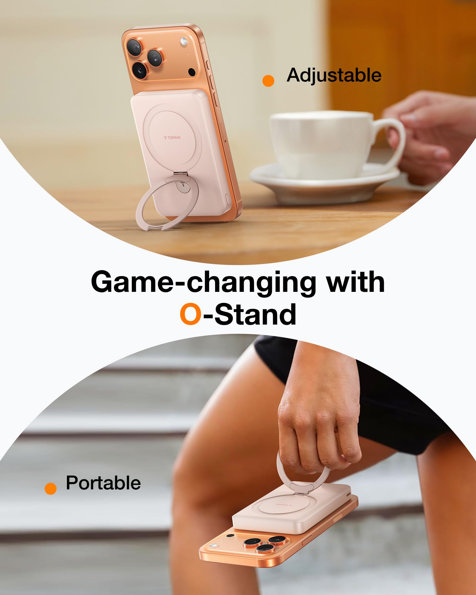 TORRAS EasyGo 10000mAh Magnetic Portable Charger Power Bank for iPhone, Fast Charging Travel Essential Wireless Battery Pack with Stand Compatible with Magsafe,17 Pro Max,Pro,16,15,14,13,12, Rose Gold - Image 6