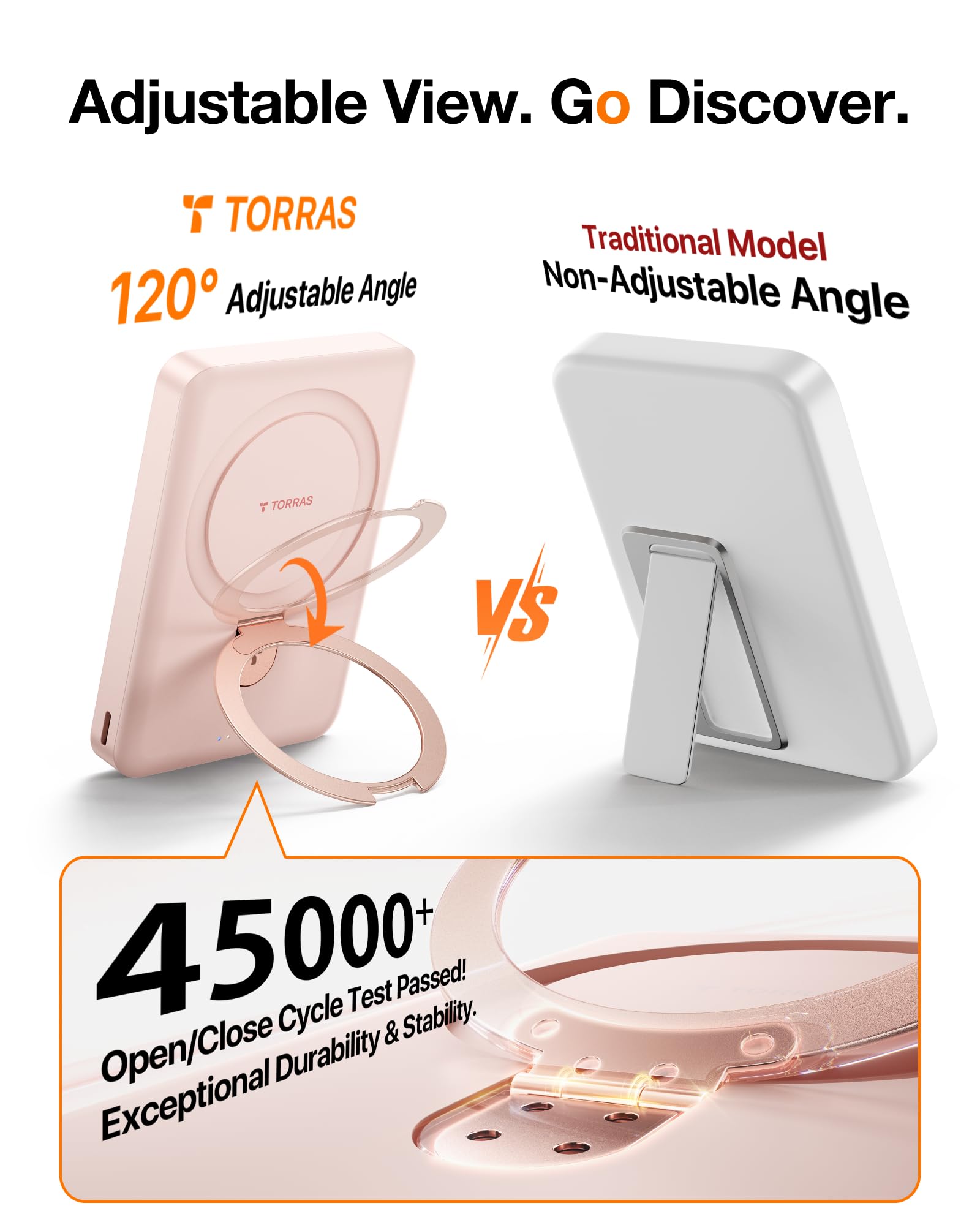 TORRAS EasyGo 10000mAh Magnetic Portable Charger Power Bank for iPhone, Fast Charging Travel Essential Wireless Battery Pack with Stand Compatible with Magsafe,17 Pro Max,Pro,16,15,14,13,12, Rose Gold - Image 8
