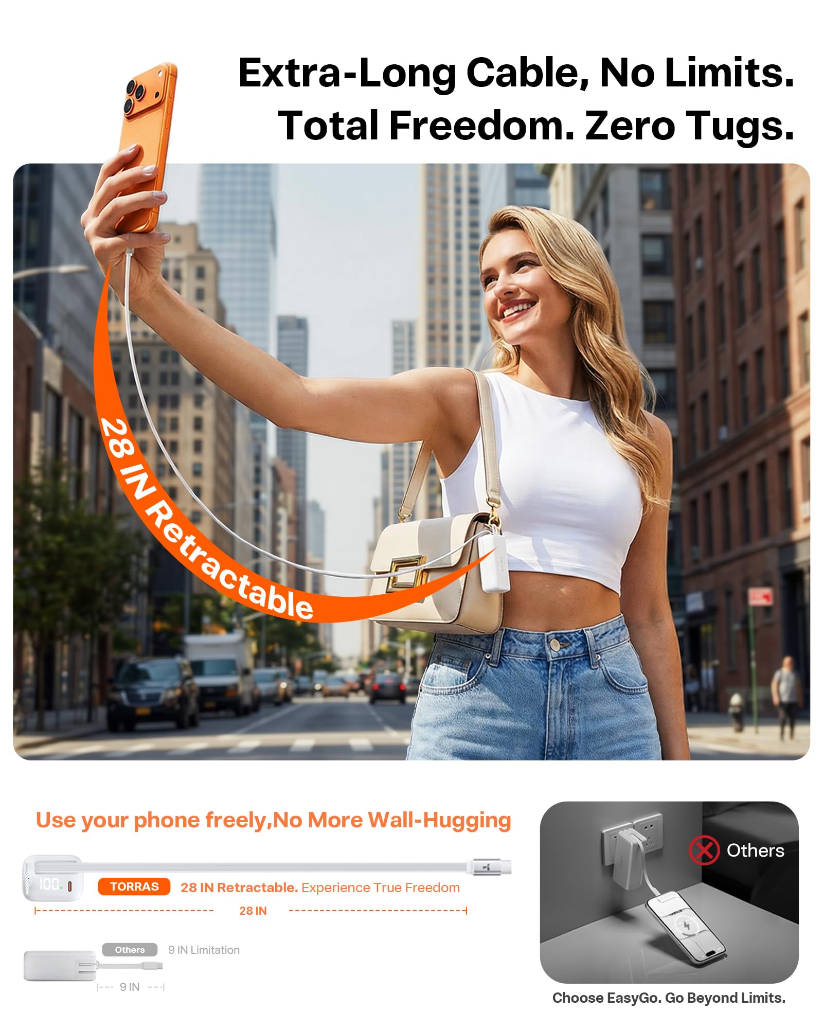 TORRAS EasyGO 3-in-1 Portable Charger with Retractable USB-C Cable & Wall Plug, 10000mAh Power Bank, 35W Fast Charging Travel Essentials for iPhone 17/16 Pro Max, Samsung, iPad, MacBook Air - Image 4