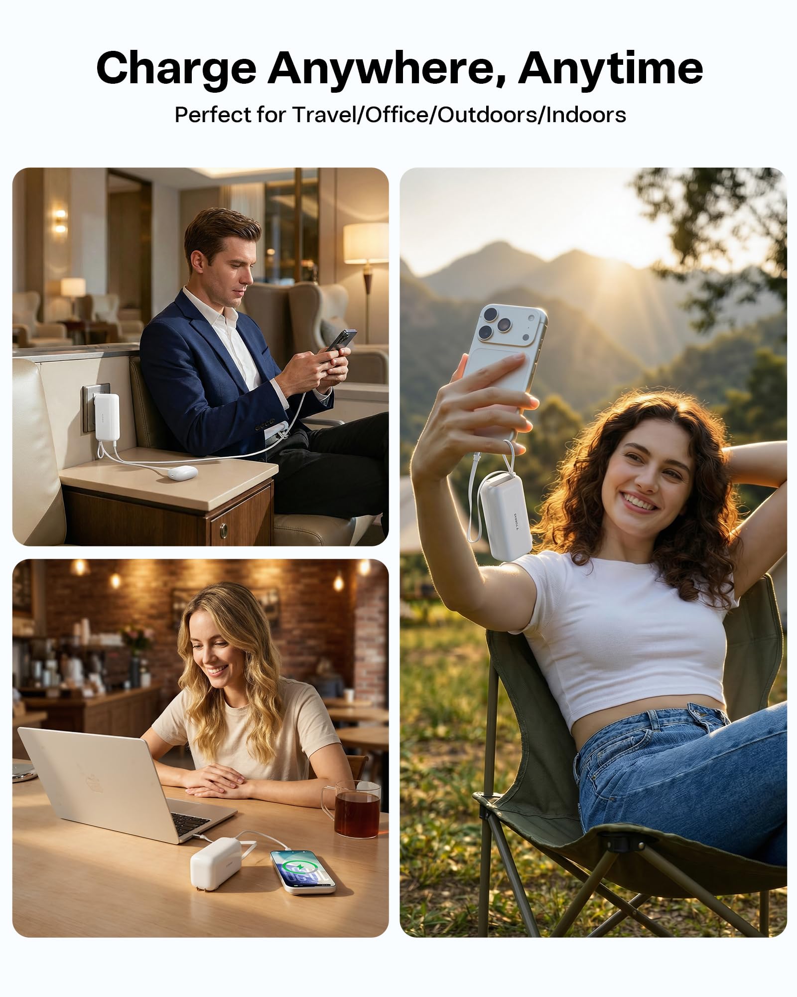 TORRAS EasyGO 3-in-1 Portable Charger with Retractable USB-C Cable & Wall Plug, 10000mAh Power Bank, 35W Fast Charging Travel Essentials for iPhone 17/16 Pro Max, Samsung, iPad, MacBook Air - Image 6