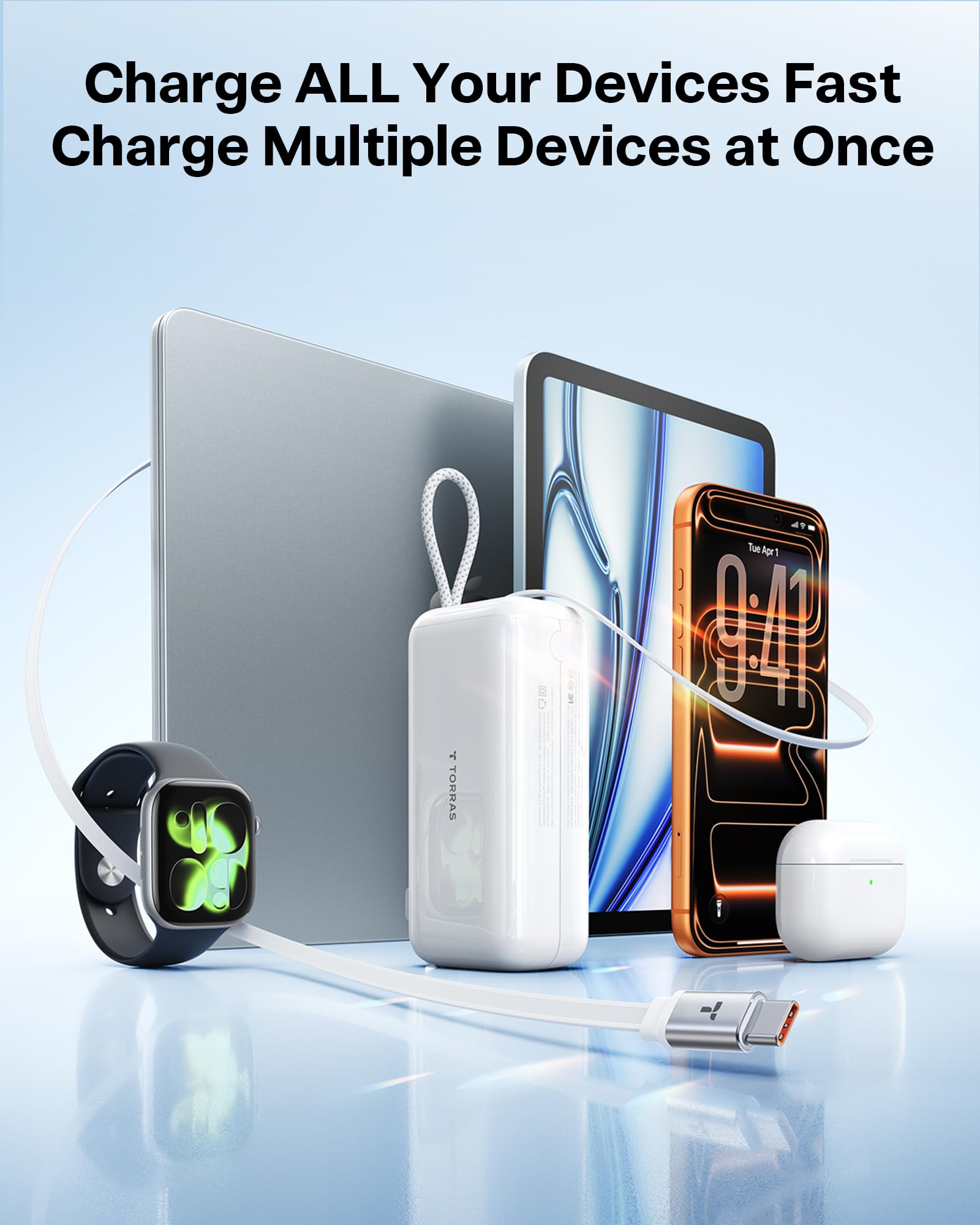 TORRAS EasyGO 3-in-1 Portable Charger with Retractable USB-C Cable & Wall Plug, 10000mAh Power Bank, 35W Fast Charging Travel Essentials for iPhone 17/16 Pro Max, Samsung, iPad, MacBook Air - Image 7