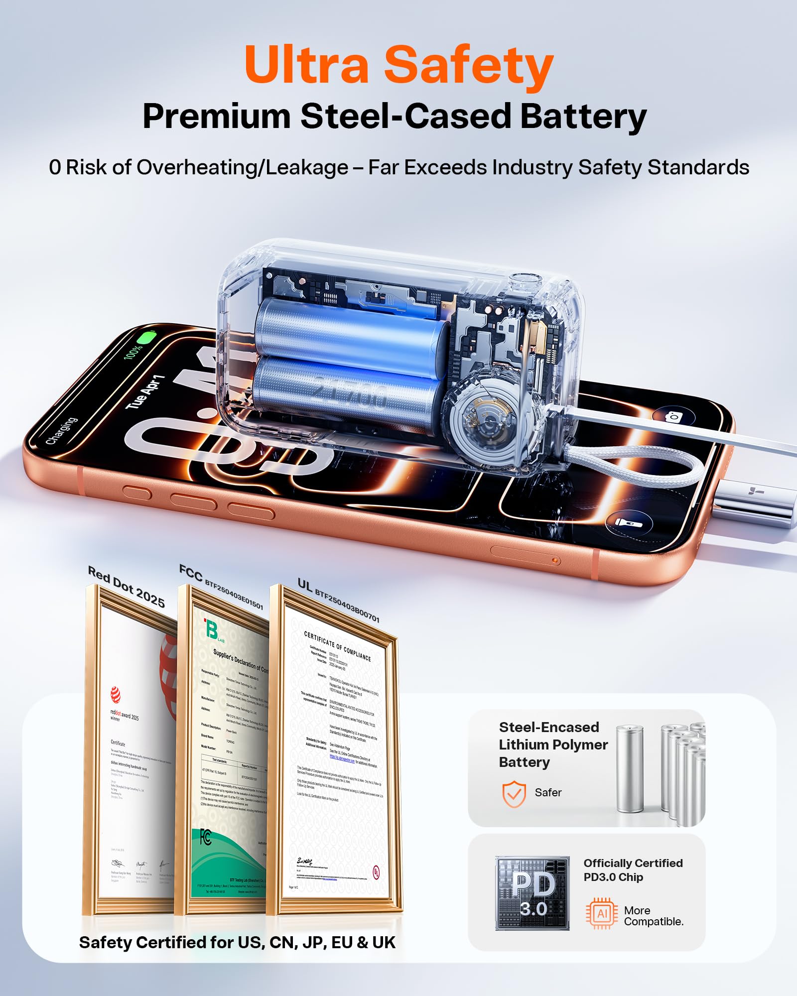 TORRAS EasyGO 3-in-1 Portable Charger with Retractable USB-C Cable & Wall Plug, 10000mAh Power Bank, 35W Fast Charging Travel Essentials for iPhone 17/16 Pro Max, Samsung, iPad, MacBook Air - Image 9