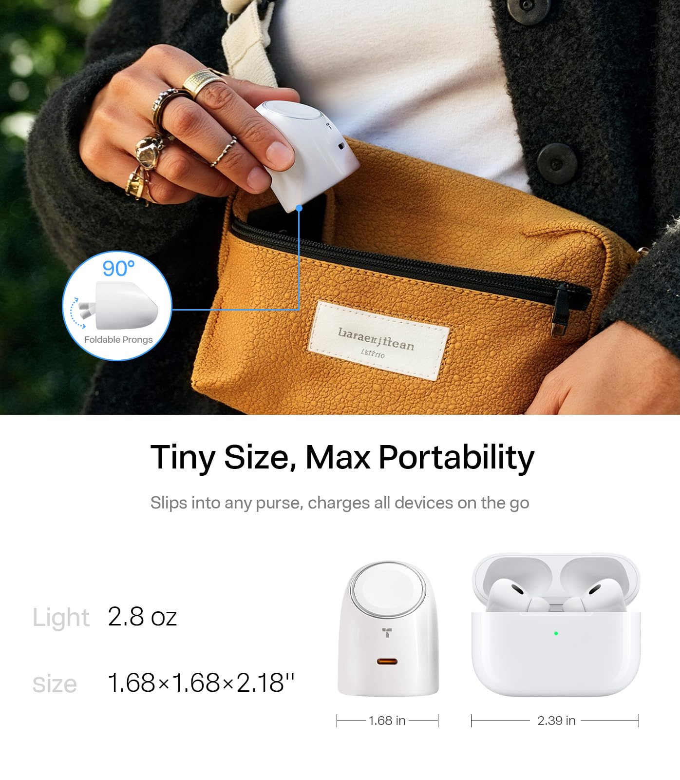 TORRAS Flasheye for Apple Watch Charger & iPhone Charger, 2-in-1 GaN 45W USB C Phone Charger, Foldable Compact Wall Charger Block for Travel, Bedside, Fast Charging for iPhone,iPad,AirPods, Warm White - Image 3