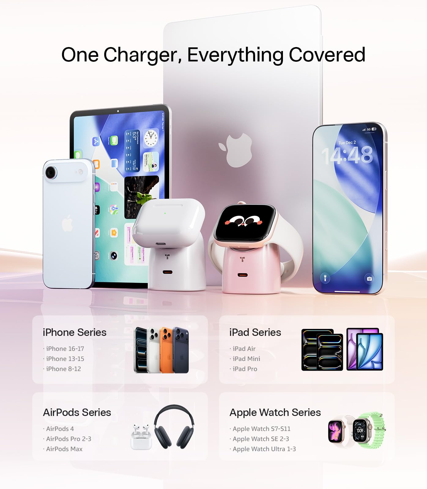 TORRAS Flasheye for Apple Watch Charger & iPhone Charger, 2-in-1 GaN 45W USB C Phone Charger, Foldable Compact Wall Charger Block for Travel, Bedside, Fast Charging for iPhone,iPad,AirPods, Warm White - Image 6