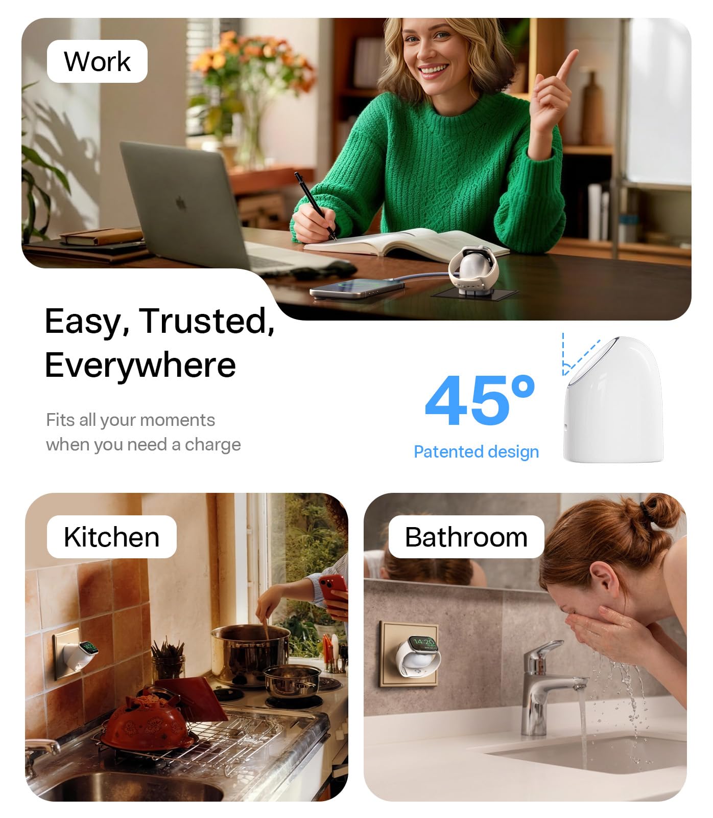 TORRAS Flasheye for Apple Watch Charger & iPhone Charger, 2-in-1 GaN 45W USB C Phone Charger, Foldable Compact Wall Charger Block for Travel, Bedside, Fast Charging for iPhone,iPad,AirPods, Warm White - Image 7