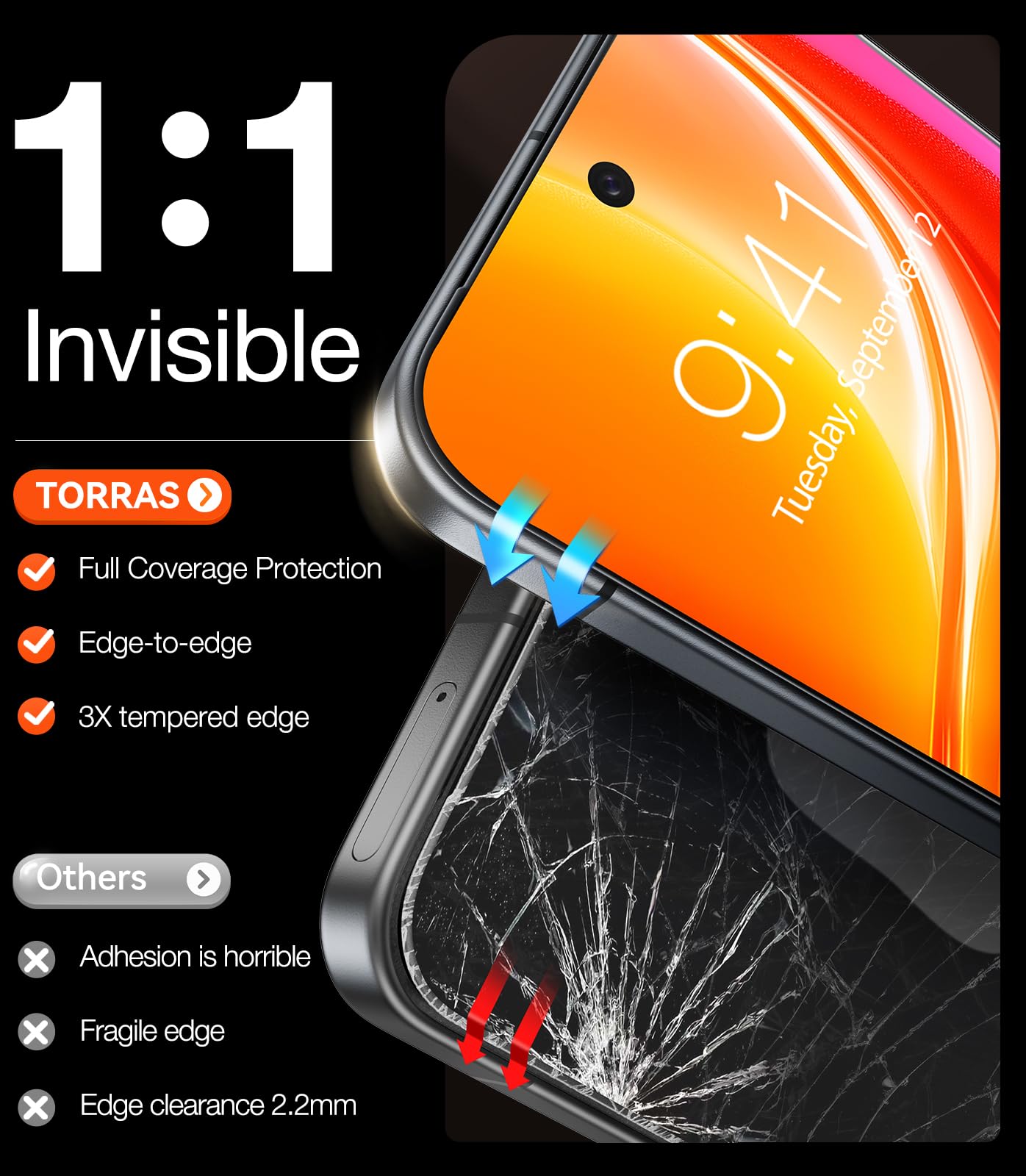 TORRAS for Google Pixel 10 Pro/Pixel 10 / Pixel 9 Pro / 9 Screen Protector [Military-Grade] [9H+ Tempered Glass] Screen Protector Pixel 10 Pro/Pixel 10 / Pixel 9 Pro/ 9 6.3" 2-Pack - Image 8