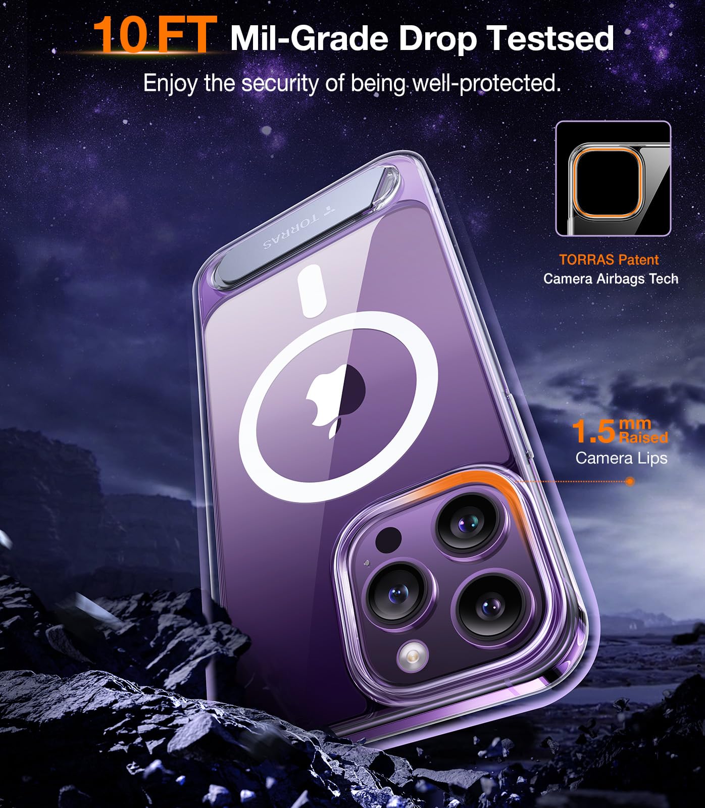 TORRAS for iPhone 14 Pro Max Case Diamond Clear | Strong Magnetic & Seamless Stand, Fit for MagSafe, Military-Grade Drop Protection, Sturdy Adjustable Built-in Kickstand, Slim Anti-Yellowing - Image 4