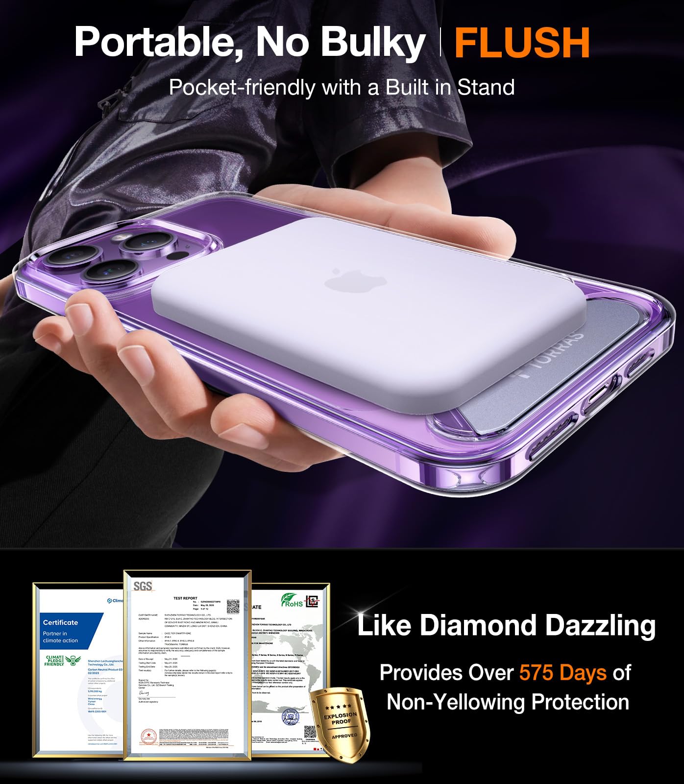 TORRAS for iPhone 14 Pro Max Case Diamond Clear | Strong Magnetic & Seamless Stand, Fit for MagSafe, Military-Grade Drop Protection, Sturdy Adjustable Built-in Kickstand, Slim Anti-Yellowing - Image 6