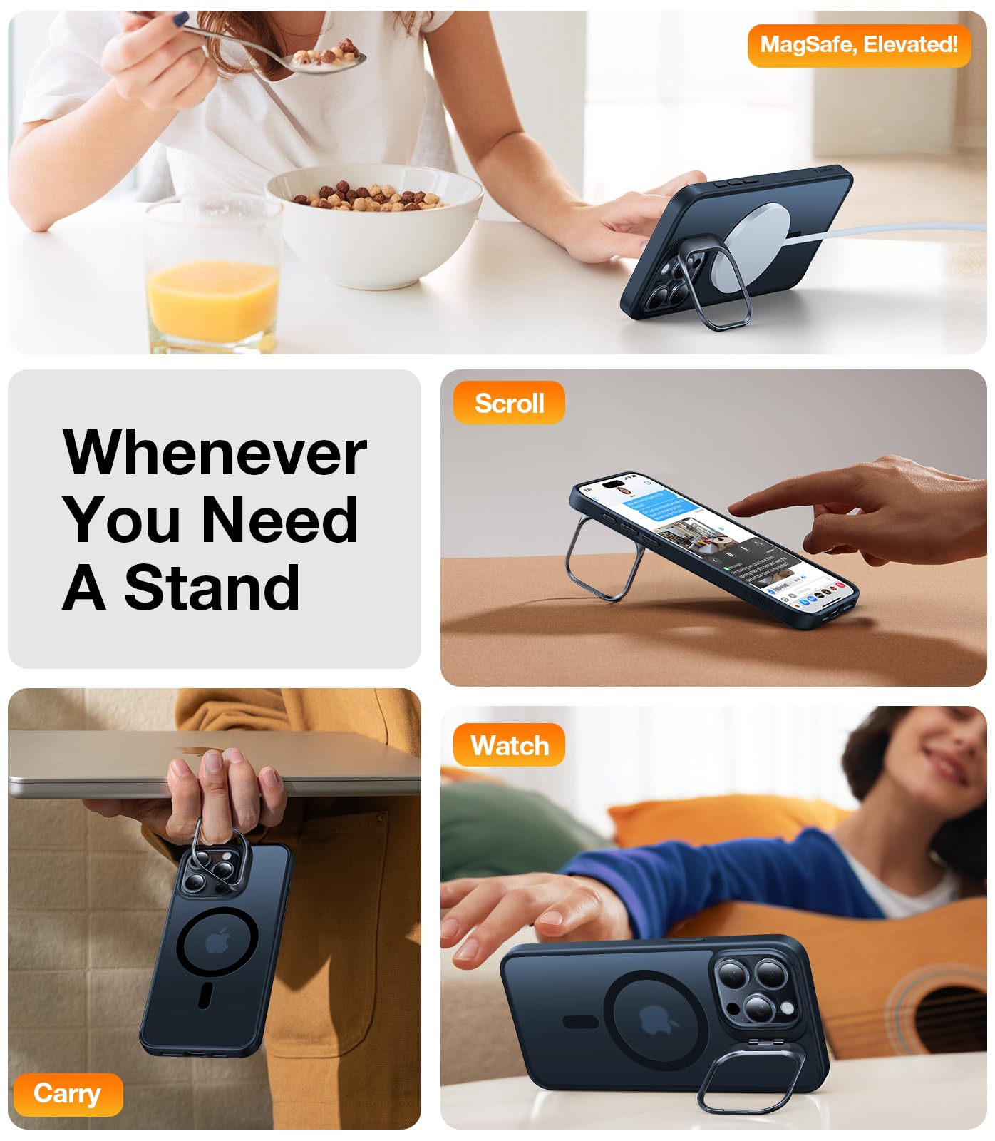 TORRAS for iPhone 15 Pro Max Case, Compatible with MagSafe, Military-Grade Shockproof, Build in Invisible Stand, Magnetic Translucent Slim Hard Back Soft Edge Anti-Scratch, Frost Black - Image 5