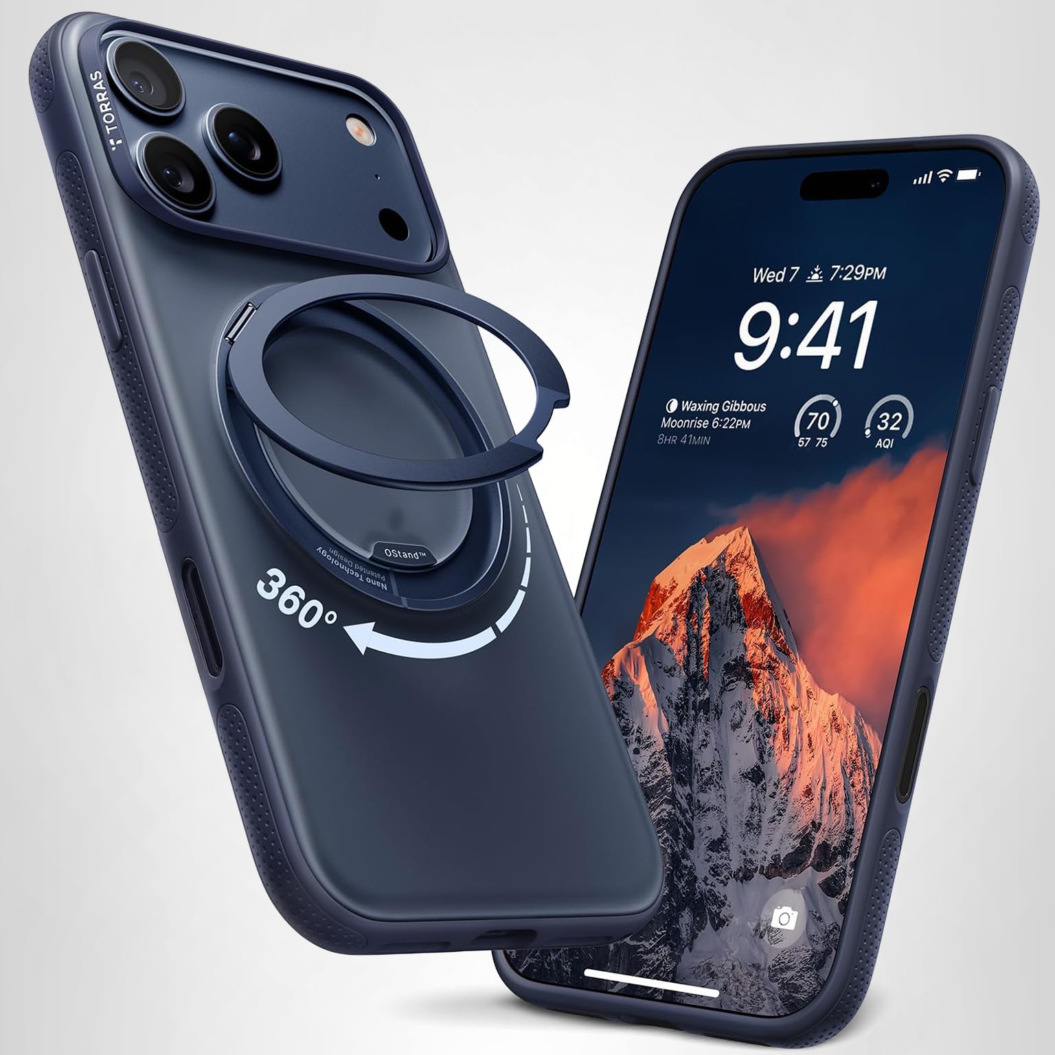 TORRAS for iPhone 17 Pro Max Case, 360 Magnetic Stand, [Fit for MagSafe] [4X Military-Grade Protection] Slim Case for iPhone 17 Pro Max phone case,6.9", Translucent Deep Blue, Ostand O3 Fitness Series - Image 10