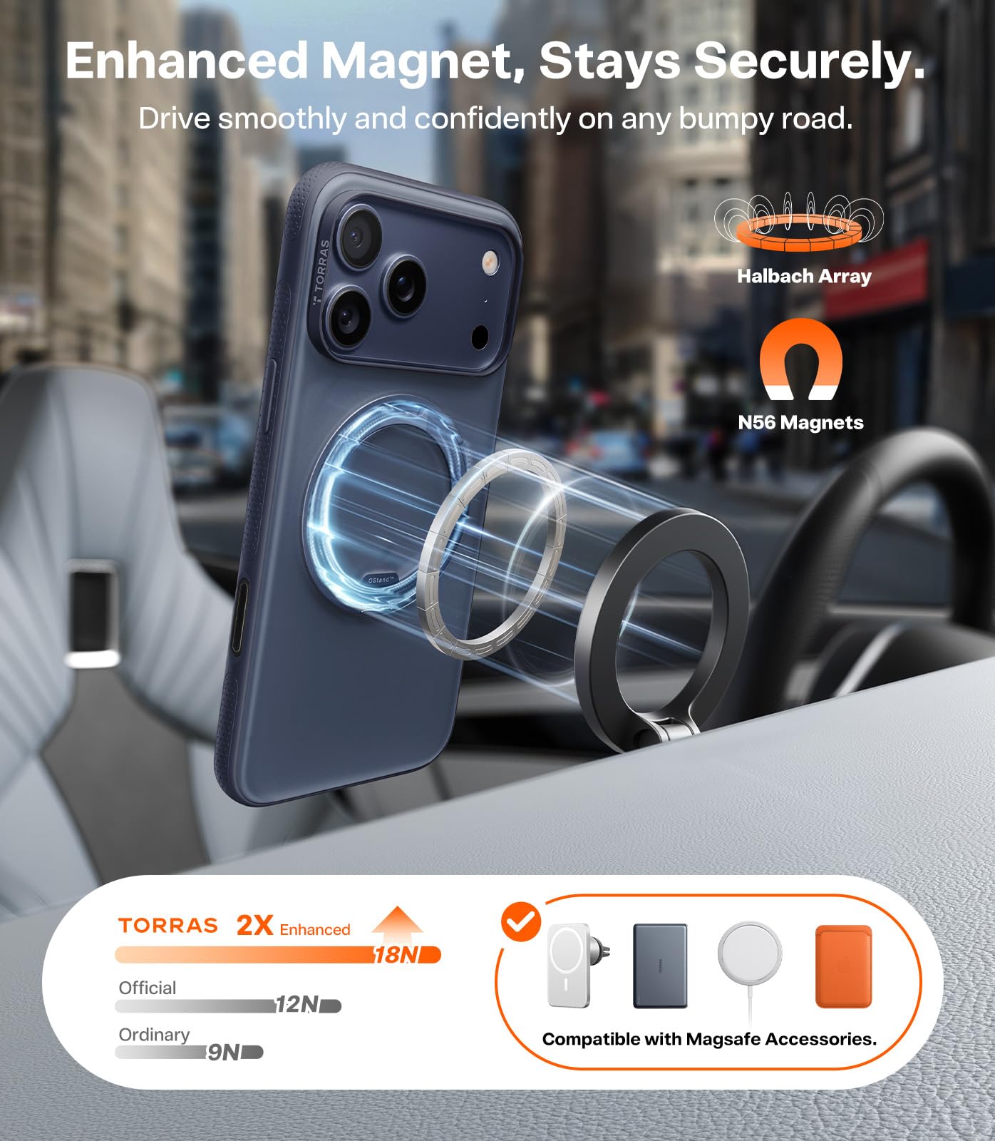 TORRAS for iPhone 17 Pro Max Case, 360 Magnetic Stand, [Fit for MagSafe] [4X Military-Grade Protection] Slim Case for iPhone 17 Pro Max phone case,6.9", Translucent Deep Blue, Ostand O3 Fitness Series - Image 3